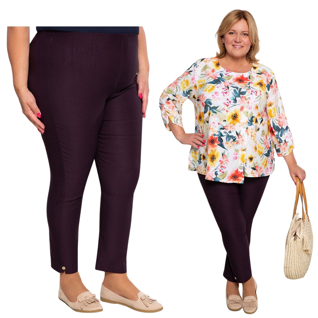 Fialové jednoduché 7/8 kalhoty s vysokým pasem 64