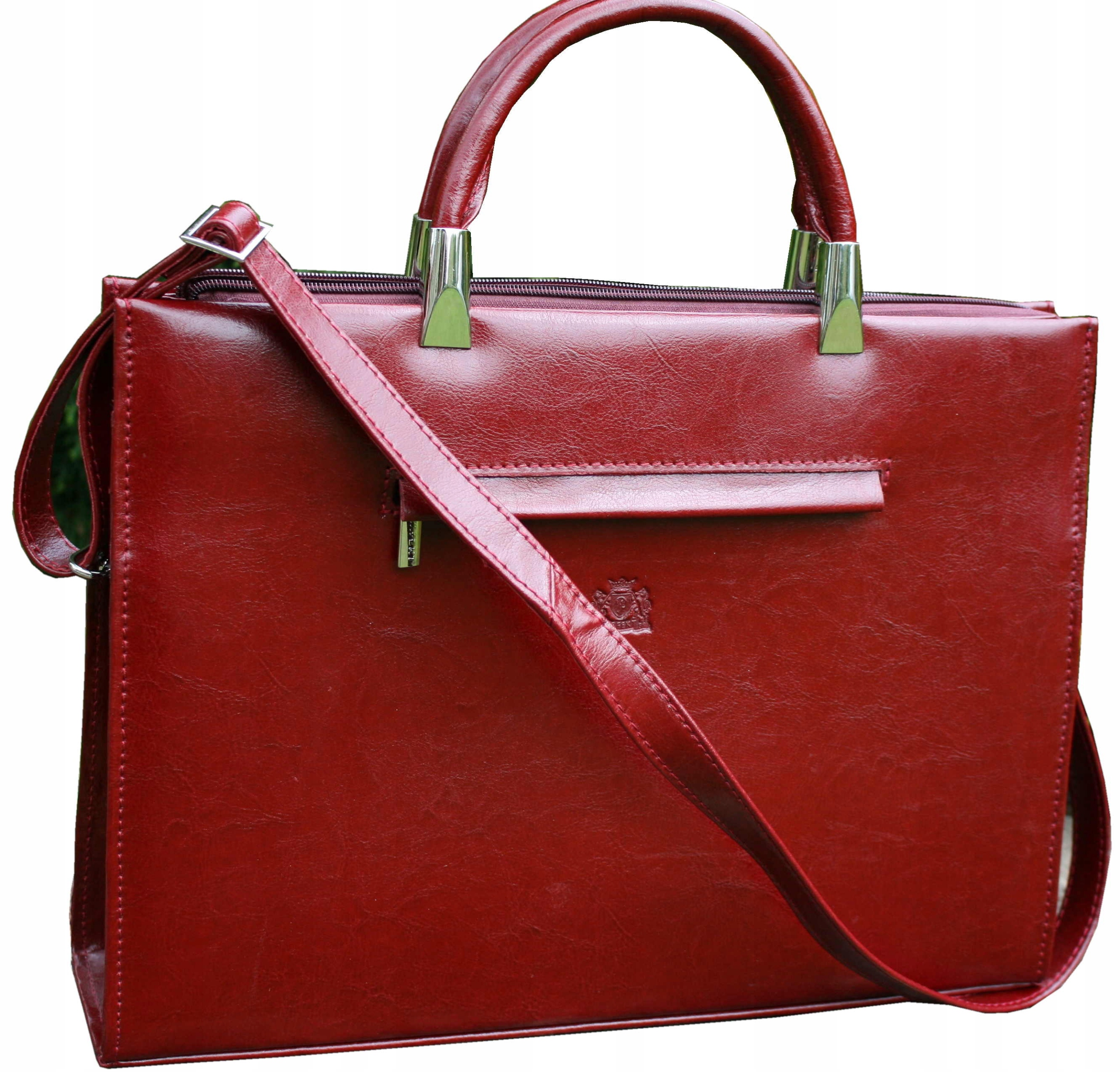 Dámská kožená kabelka přes rameno na notebook 15 bordó velká polská výroba