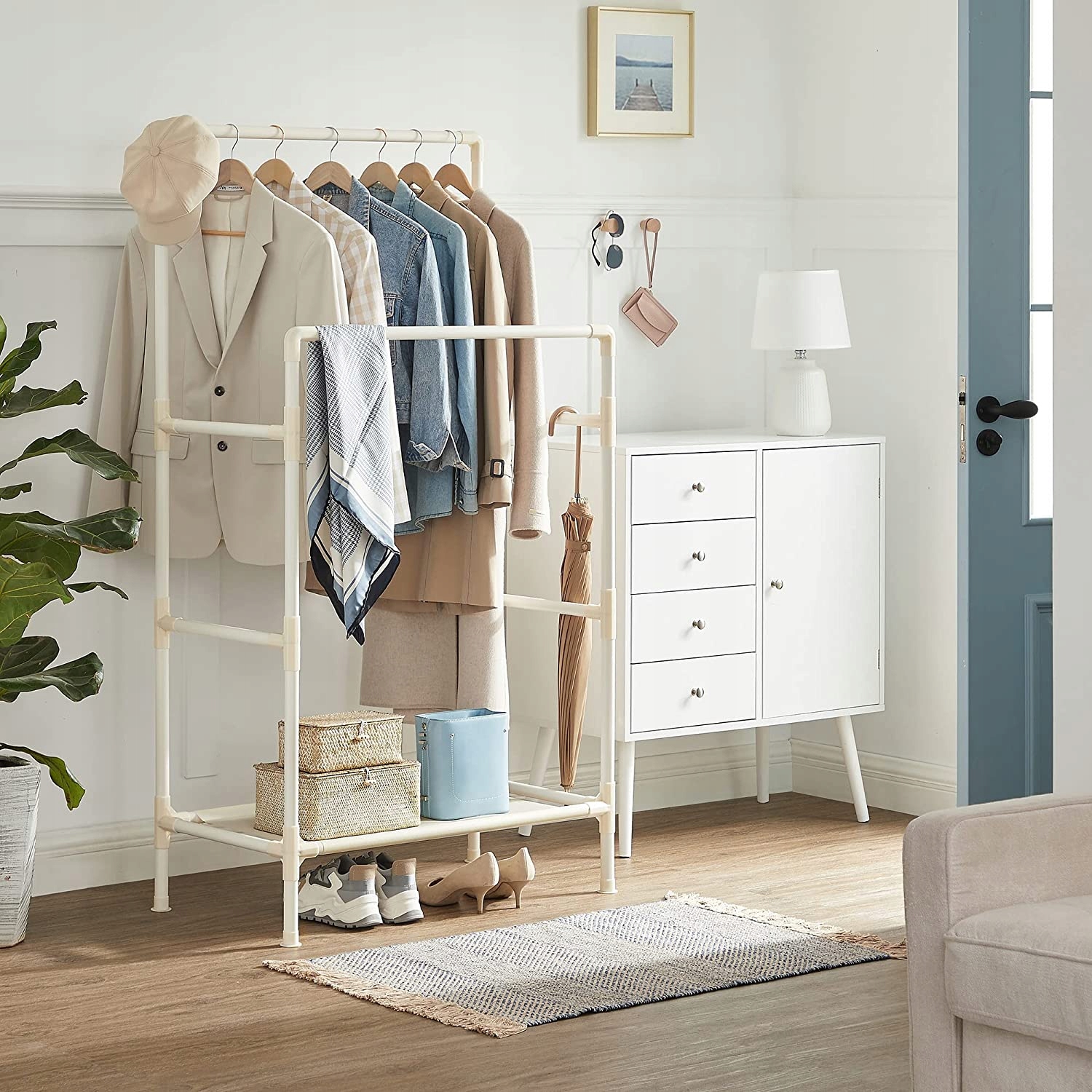 WIESZAK STOJĄCY SONGMICS PÓŁKA NA BUTY 2 x DRĄŻEK Liczba sztuk 1 szt.