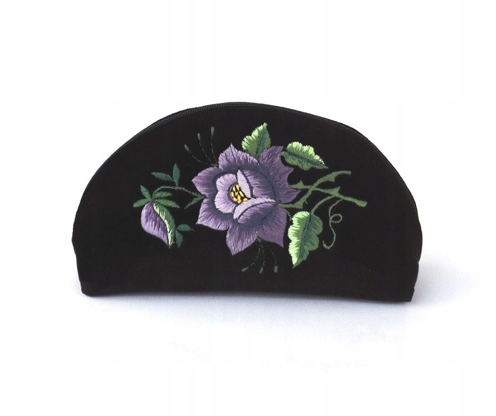Černá Kosmetická Taška Folk Rybářská Výšivka Fialová Růže Ruční Práce