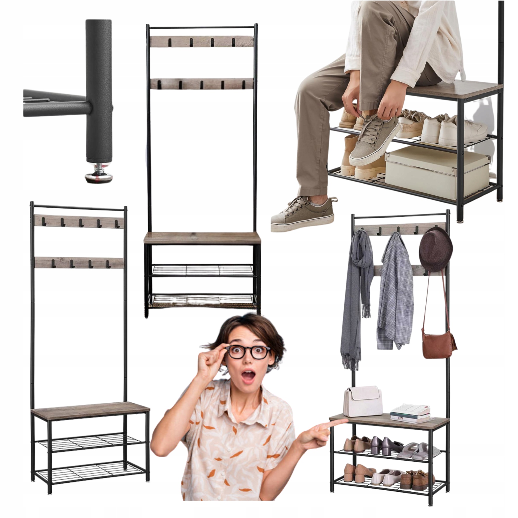 Vešiak na oblečenie do predsiene Kovová skrinka na topánky s sedadlom