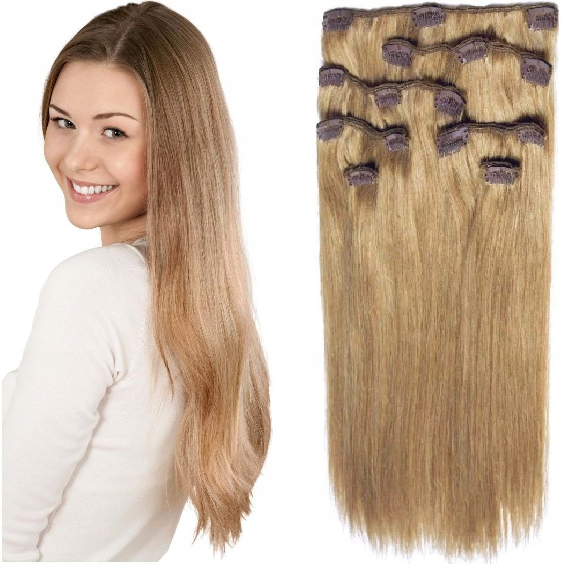 Příčesek Do Vlasů Přírodní 40 CM 115 G Clip-in 8 Pásků teplá blond 14