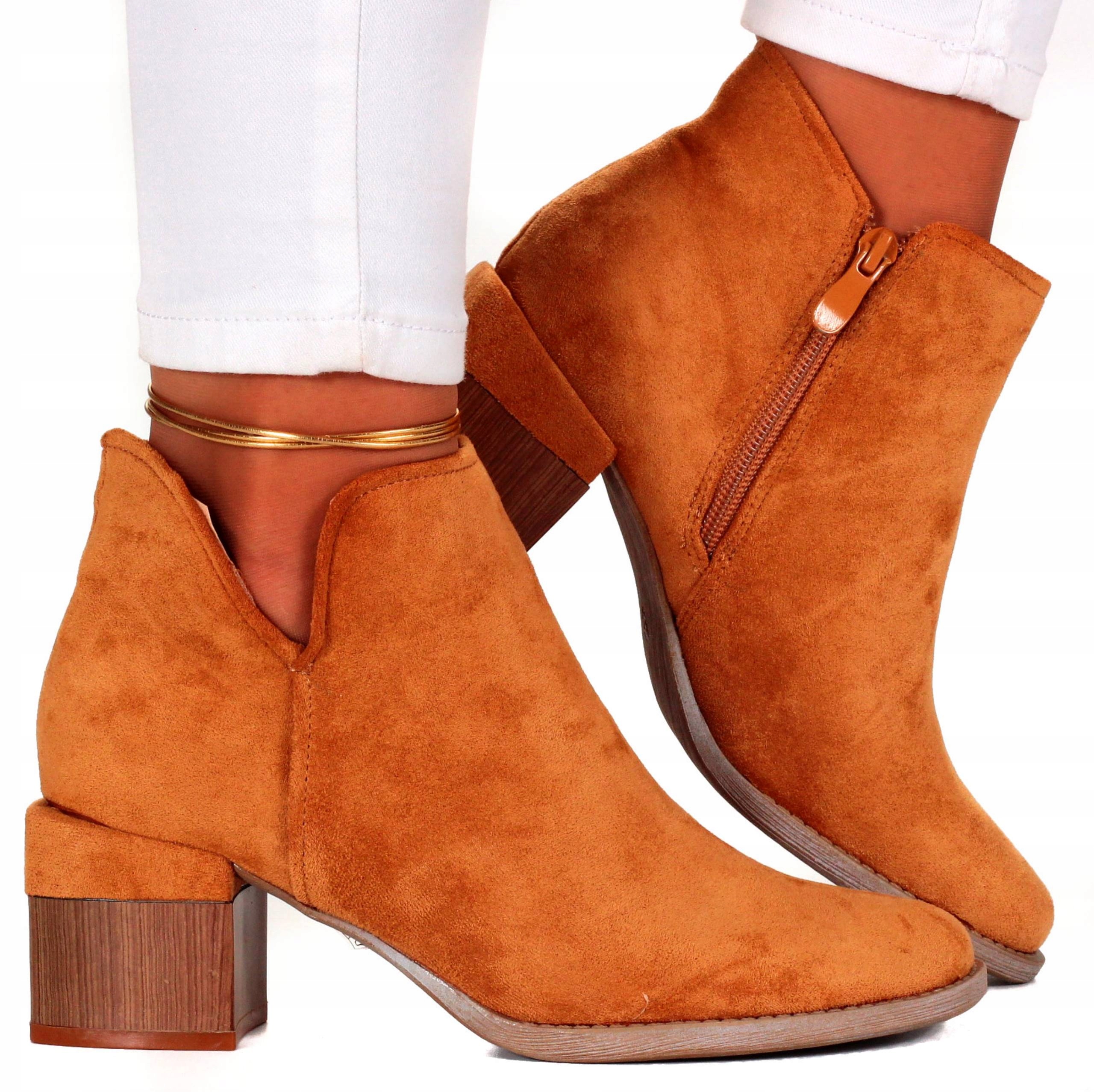 BOTKI BUTY DAMSKIE ELEGANCKIE Z WYCIĘCIEM SŁUPEK