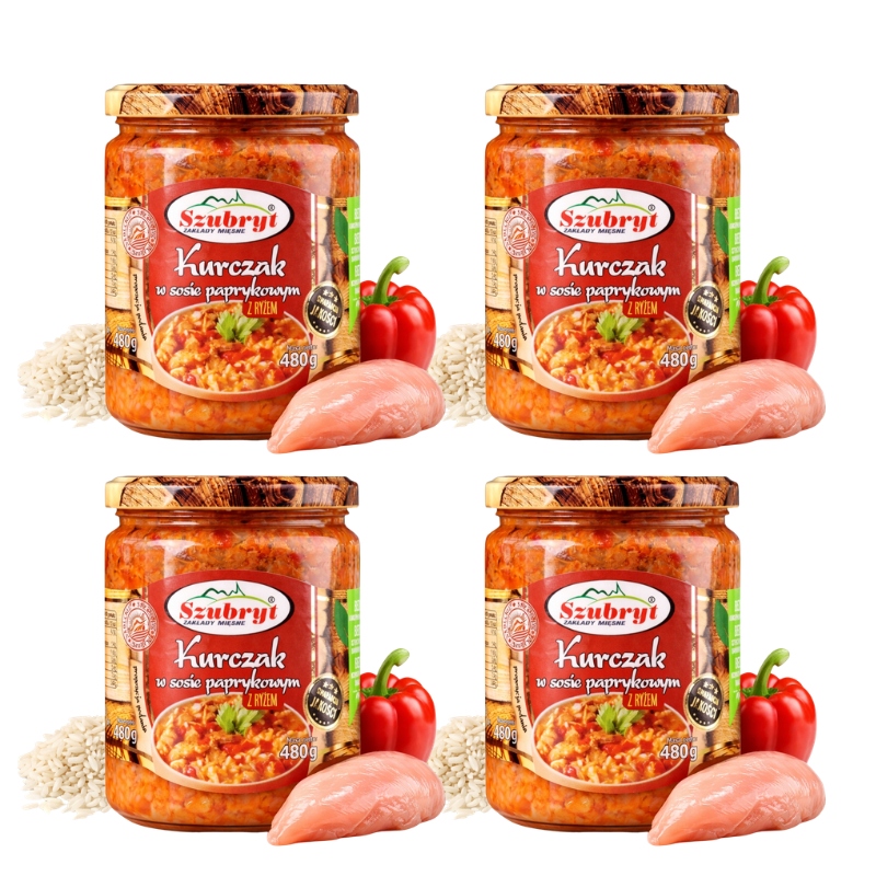Kuře v paprikové omáčce s rýží Hotové jídlo Sada 4 x 470 g Szubryt