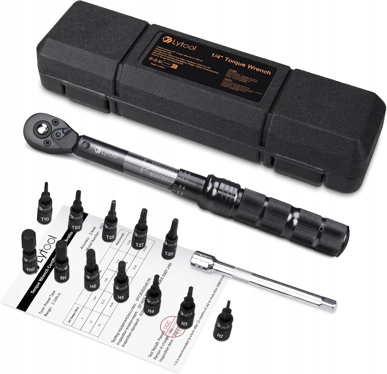 Lytool Dynamometrický klíč 1/4", 2-24 Nm, Torx, Hex, sada 12 Ks, Cr-v