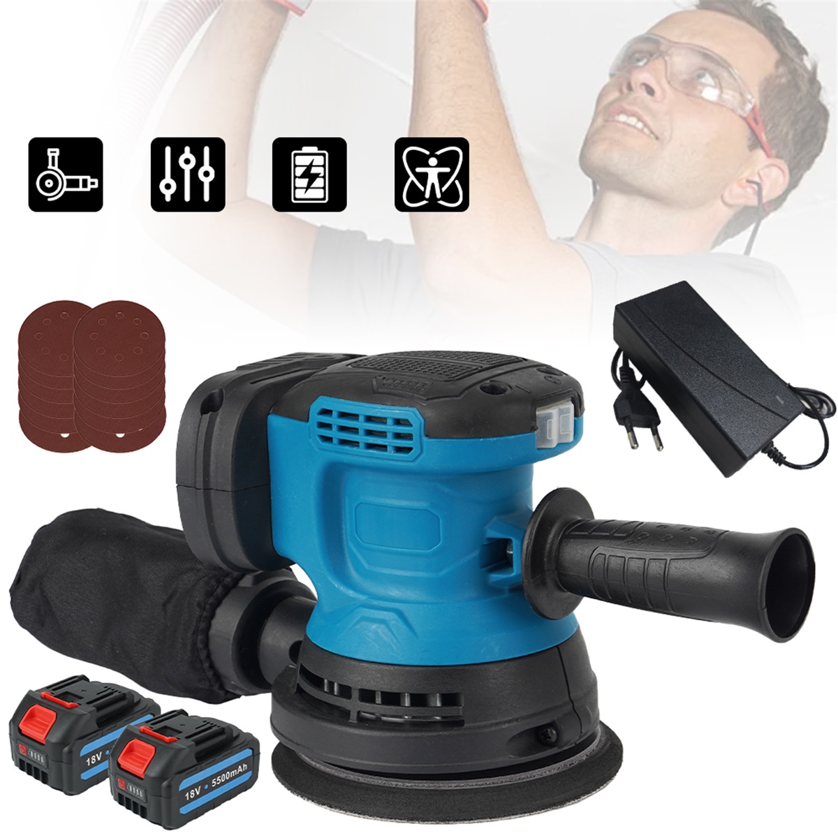 Bezdrátová Bruska 7000-12000 Ot/min S 12 Listy Pro Odstraňování Rzi