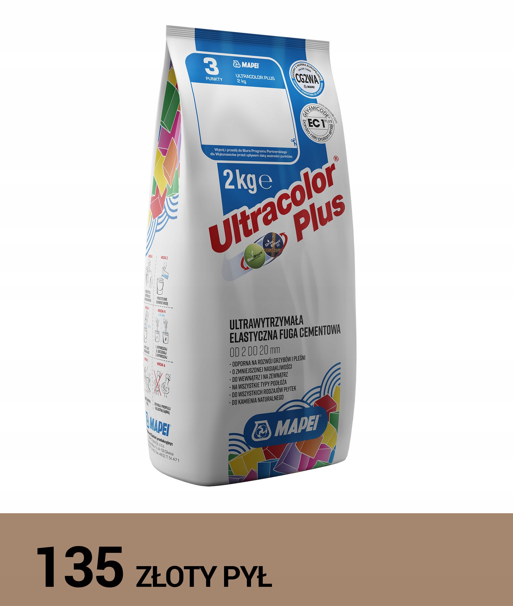 MAPEI FUGA ULTRACOLOR PLUS 135 ZŁOTY PYŁ 2 kg