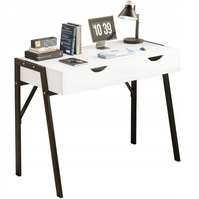 Moderný Stôl S Bielymi Zásuvkami Na Čiernych Nohách Premium Loft 80 CM