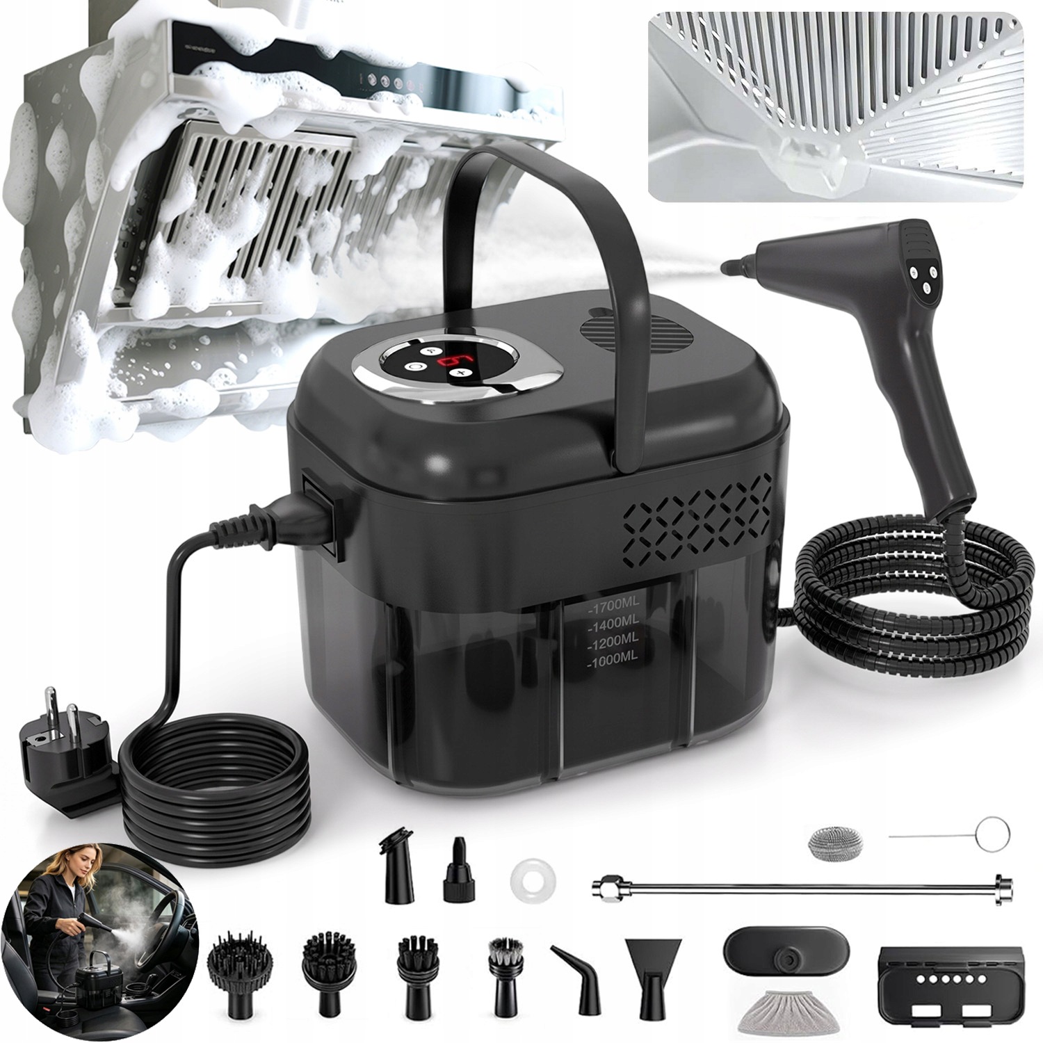 Parní Čistič 2500W 1700ML Čistič Steamer Napařovač 6 Režimů Páry Sada