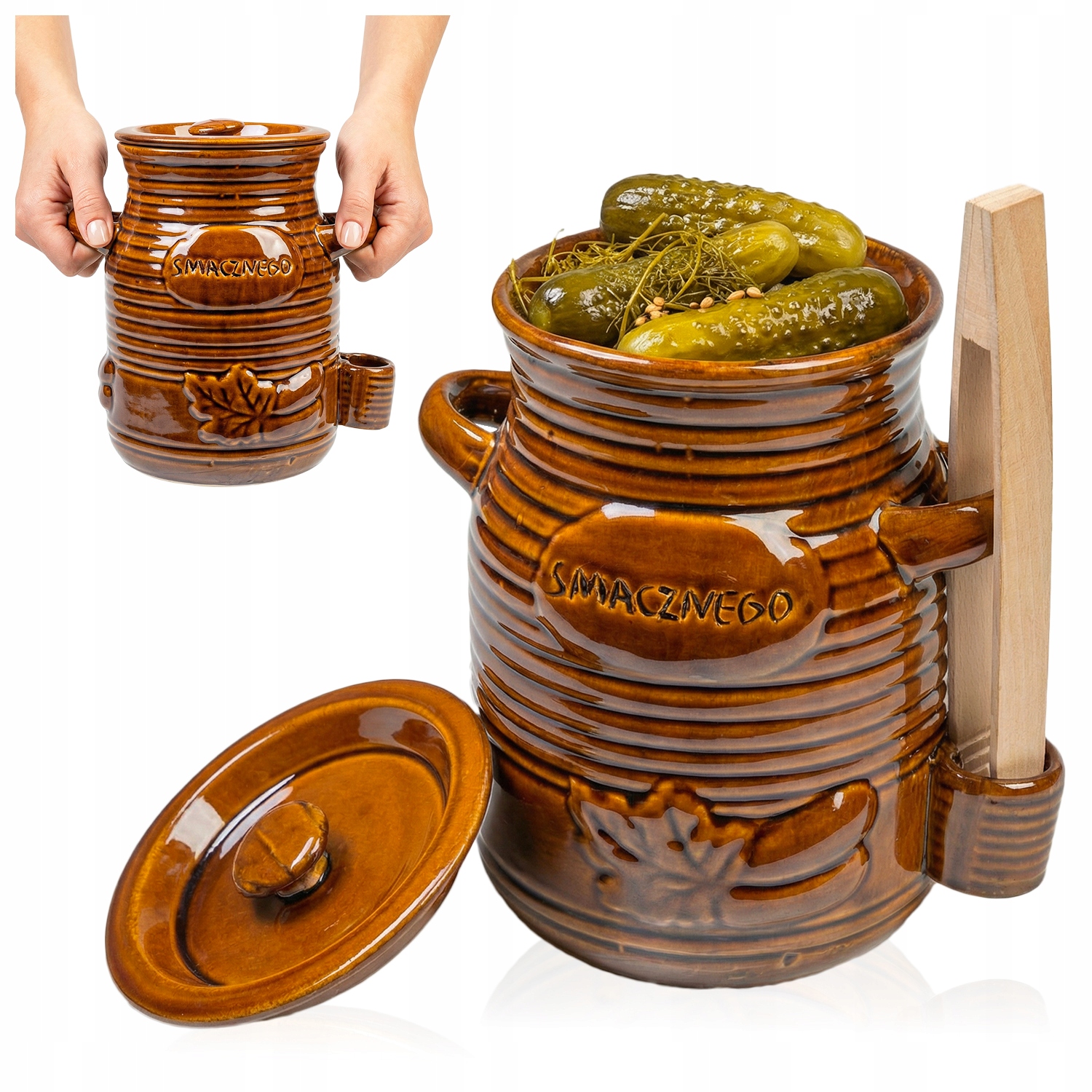 Beczka ceramiczna kamionka do kiszenia na ogórki masło zakwas 3,5L Szczypce