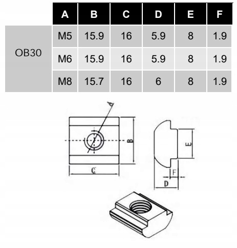 NAKRĘTKA WPUST ROWKOWA M8 T8 PROFIL 30X30 Marka Inny producent