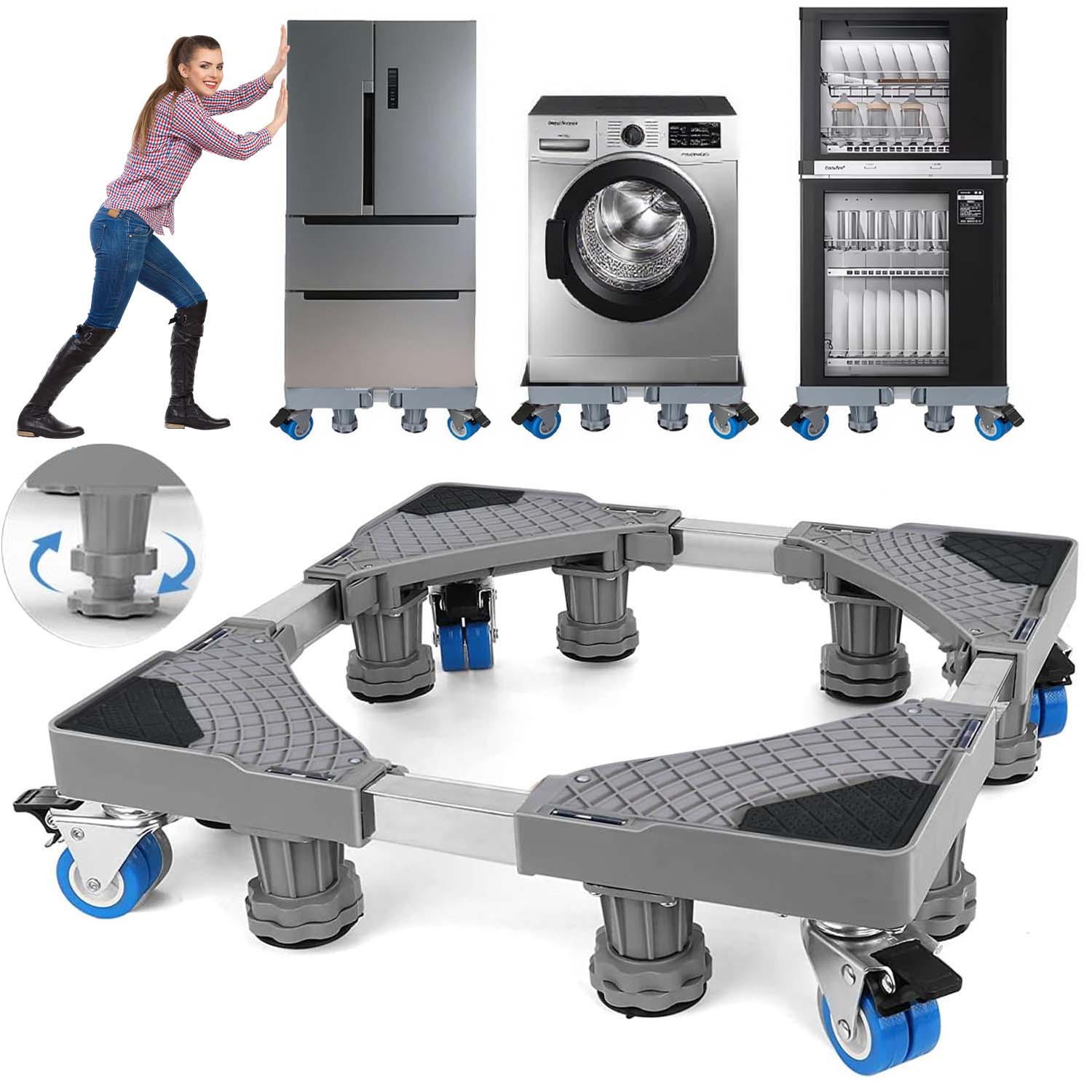Podstawa Pod Pralke I Agd Na Kółkach Regulowana 42-66CM Wysoka Nośność