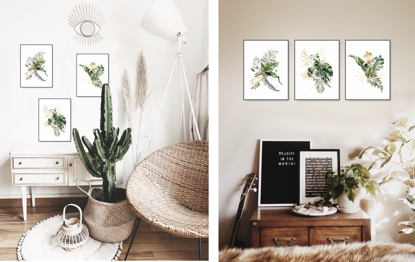 MONSTERA akwarela zestaw 3 plakaty 21x30 #98A Tematyka rośliny