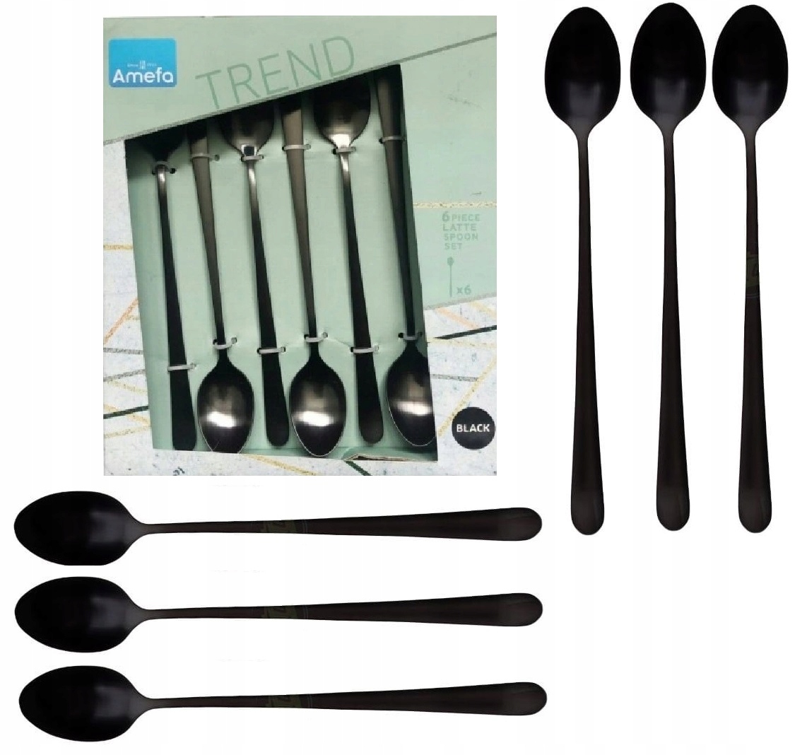 AMEFA 6 AUSTIN DŁUGIE ELEGANCKIE ŁYŻECZKI CZARNE KAWY LATTE DESERÓW LODÓW Kod producenta 1410 SZTUĆCE LODÓW DESERÓW ZESTAW BLACK