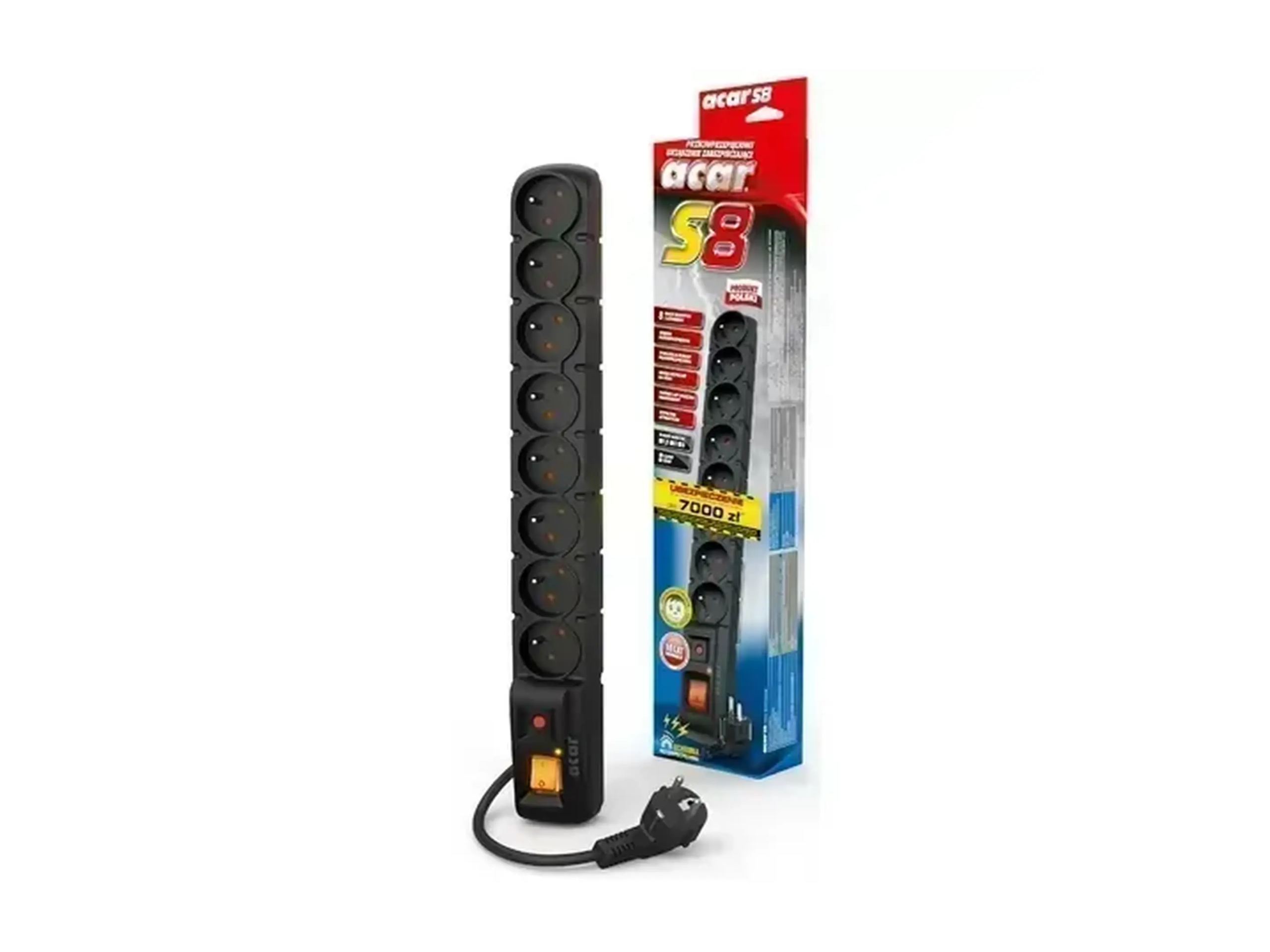 Listwa Przeciwpzepięciowa 8 Gniazd 5m Komputera Tv Filtr Przedłużacz Mocna