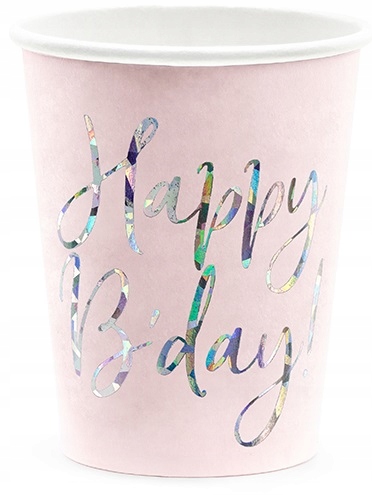 Kubeczki HAPPY B'DAY! Pudrowy RÓŻ papierowe roczek