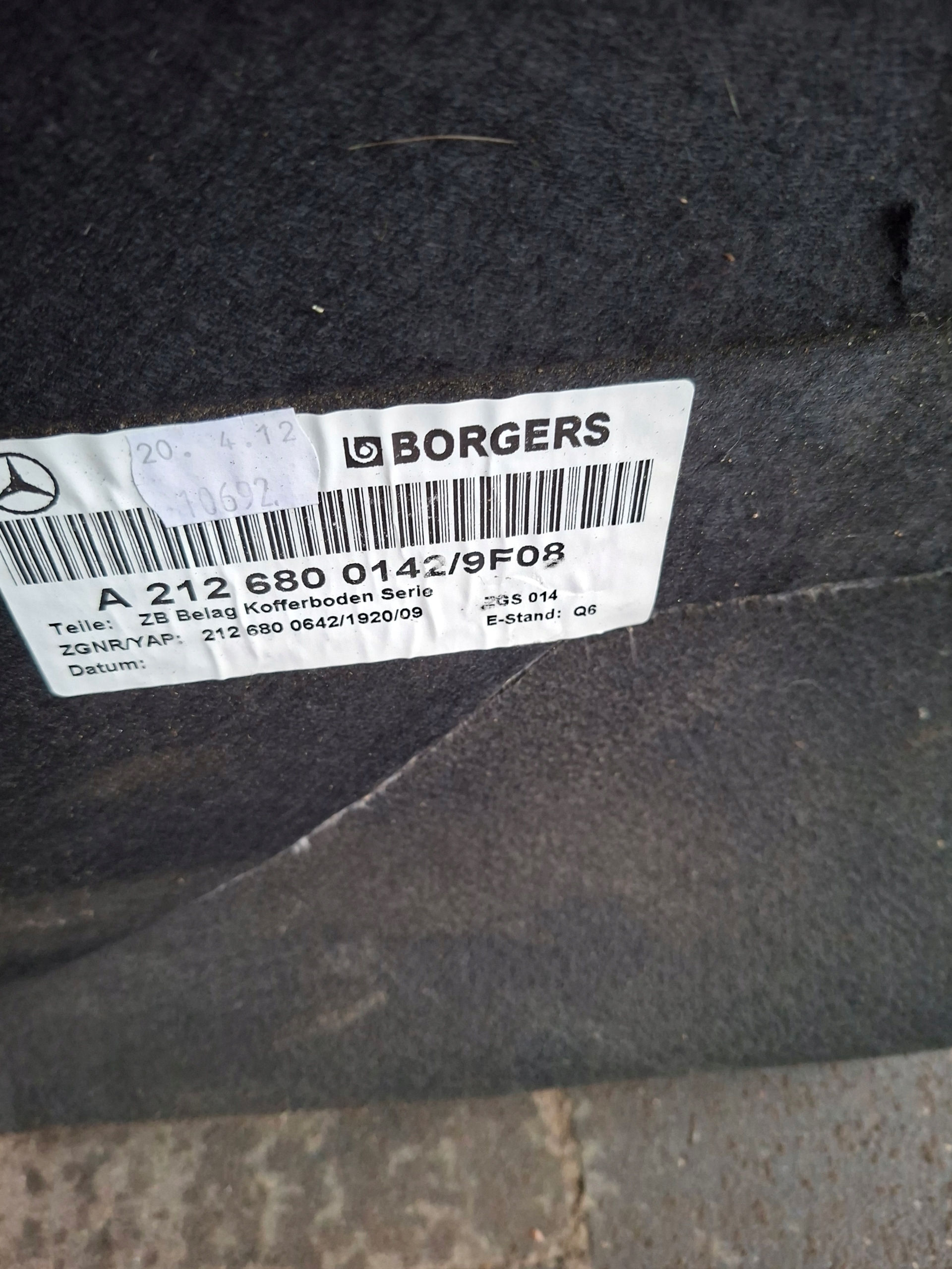 mats boot MERCEDES W212 sedan A2126800142