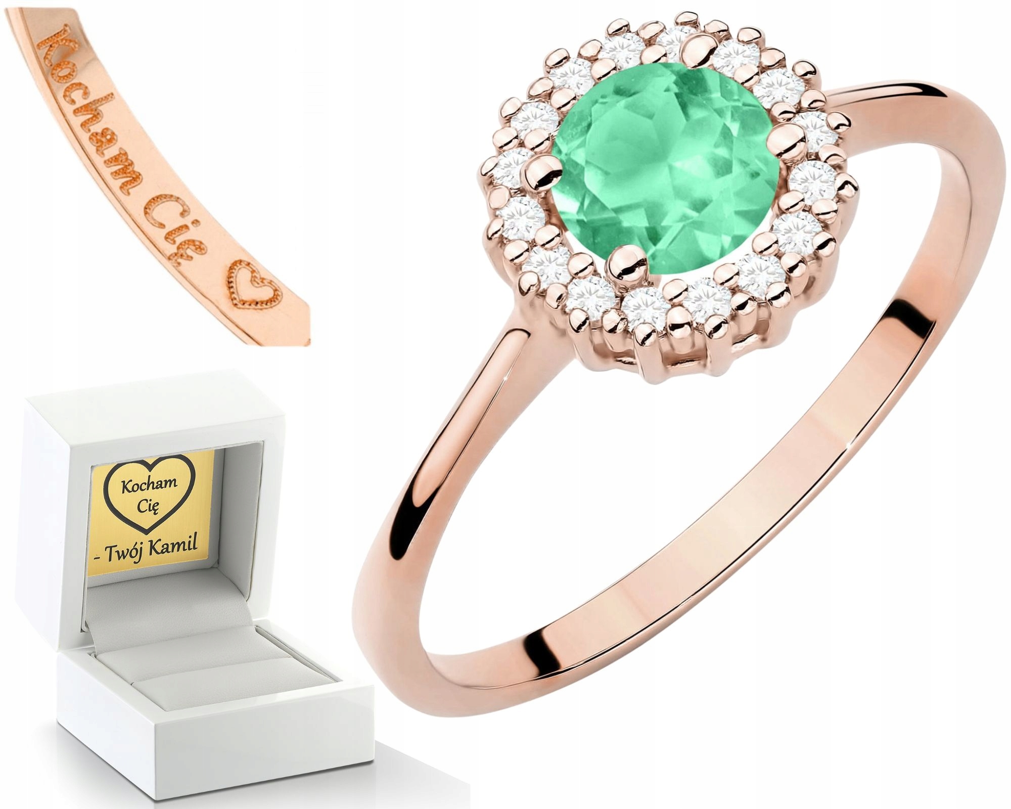 Smaragd Zlatý Gravírování Prstýnek A Bonus , Gravírování Zdarma, Dárek 585