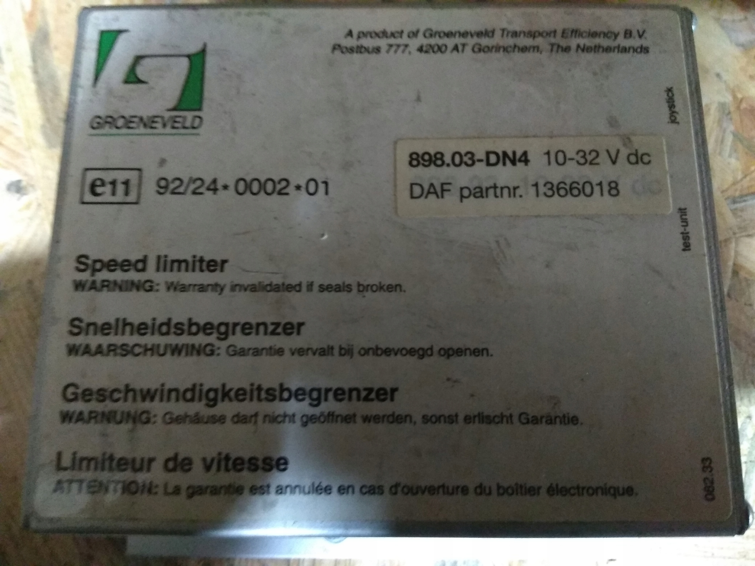 1366018 - Ограничитель скорости Groeneveld DAF 898.03-DN4