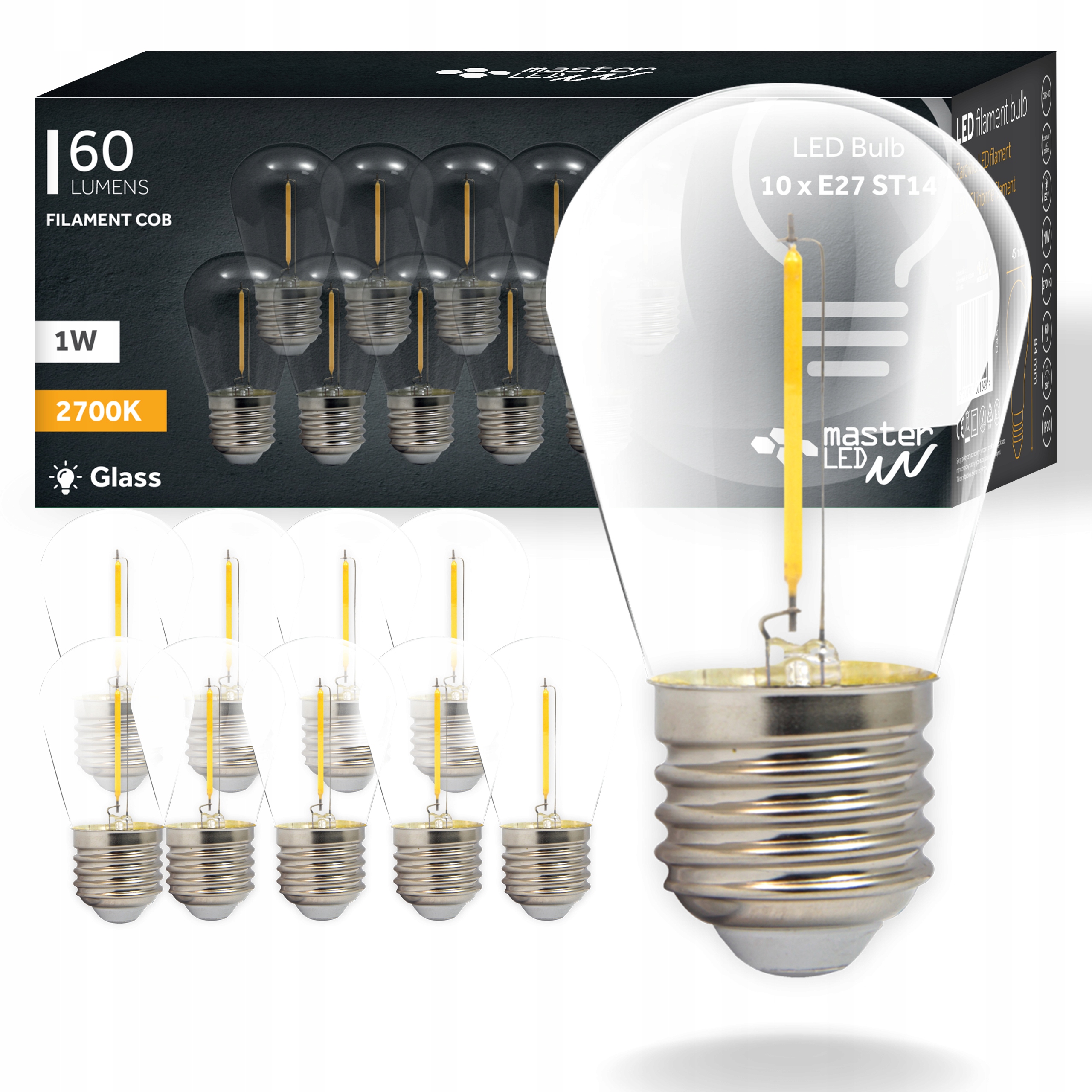 

10 x Żarówka Led E27 Filament 1W 60lm 2700K Ciepła