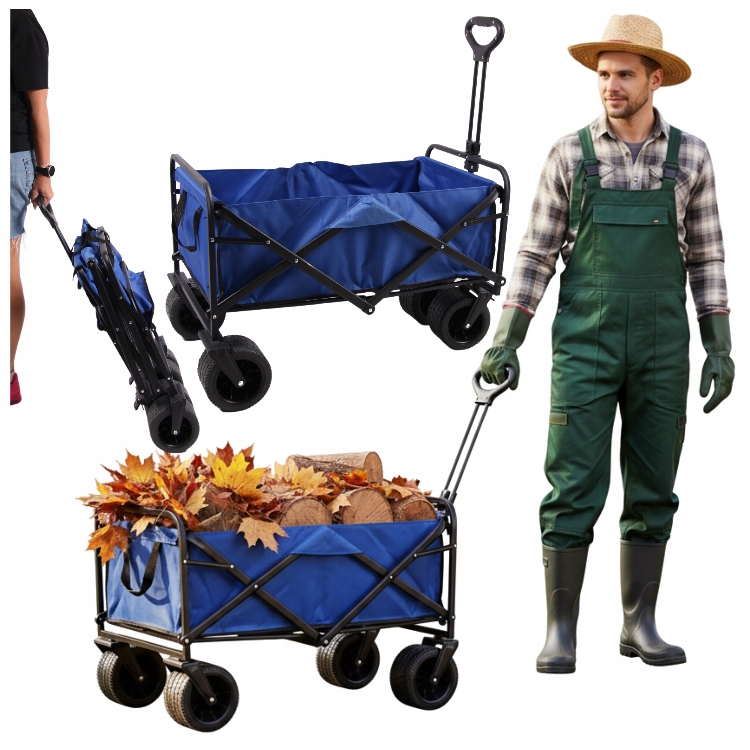 Skládací zahradní vozík 90 l 120 kg pro přepravu dřeva a nářadí, přívěs