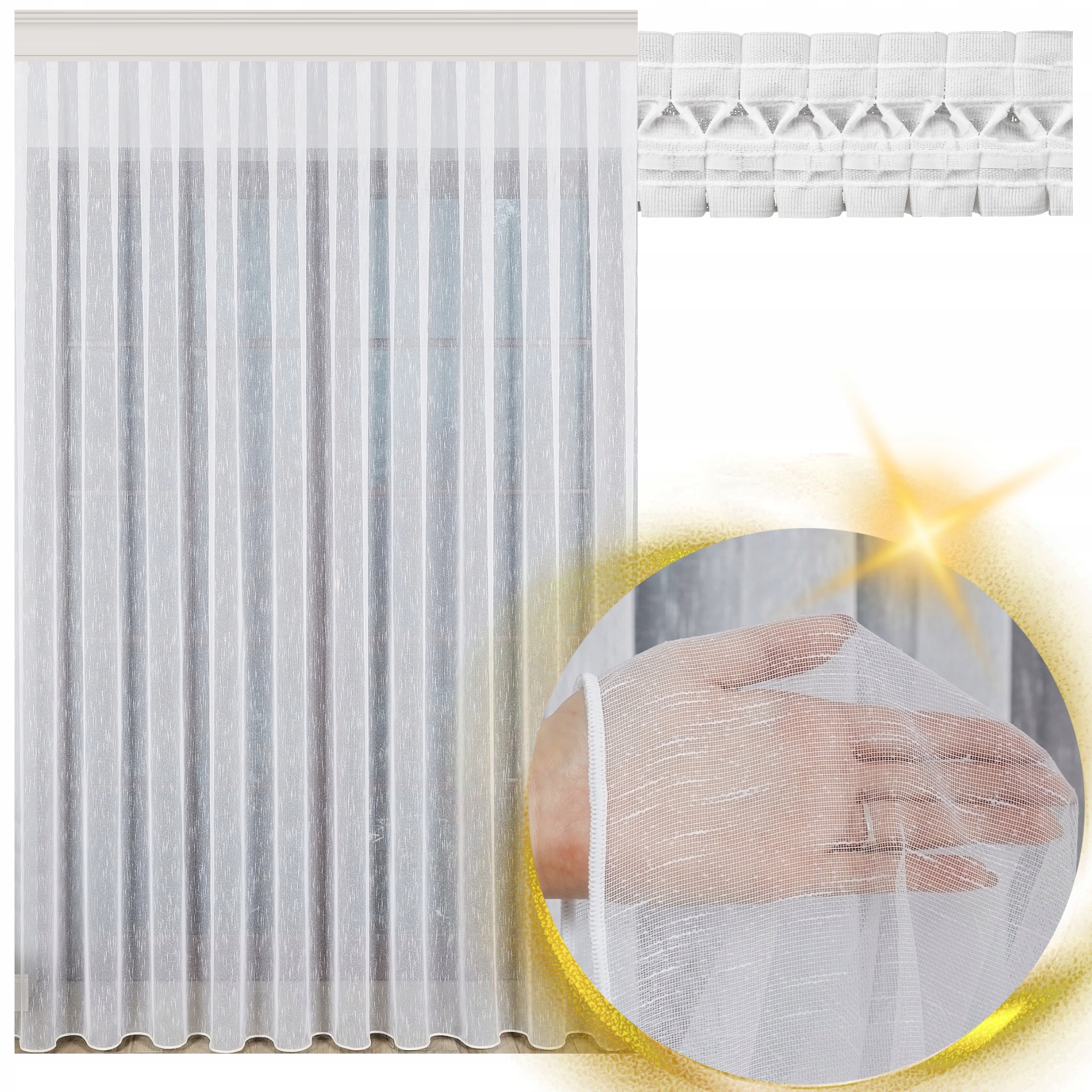 Hotová Záclona Bílá Jemný Déšť Na Pásce Se Zátěží Do Obývacího Pokoje 900x290 cm
