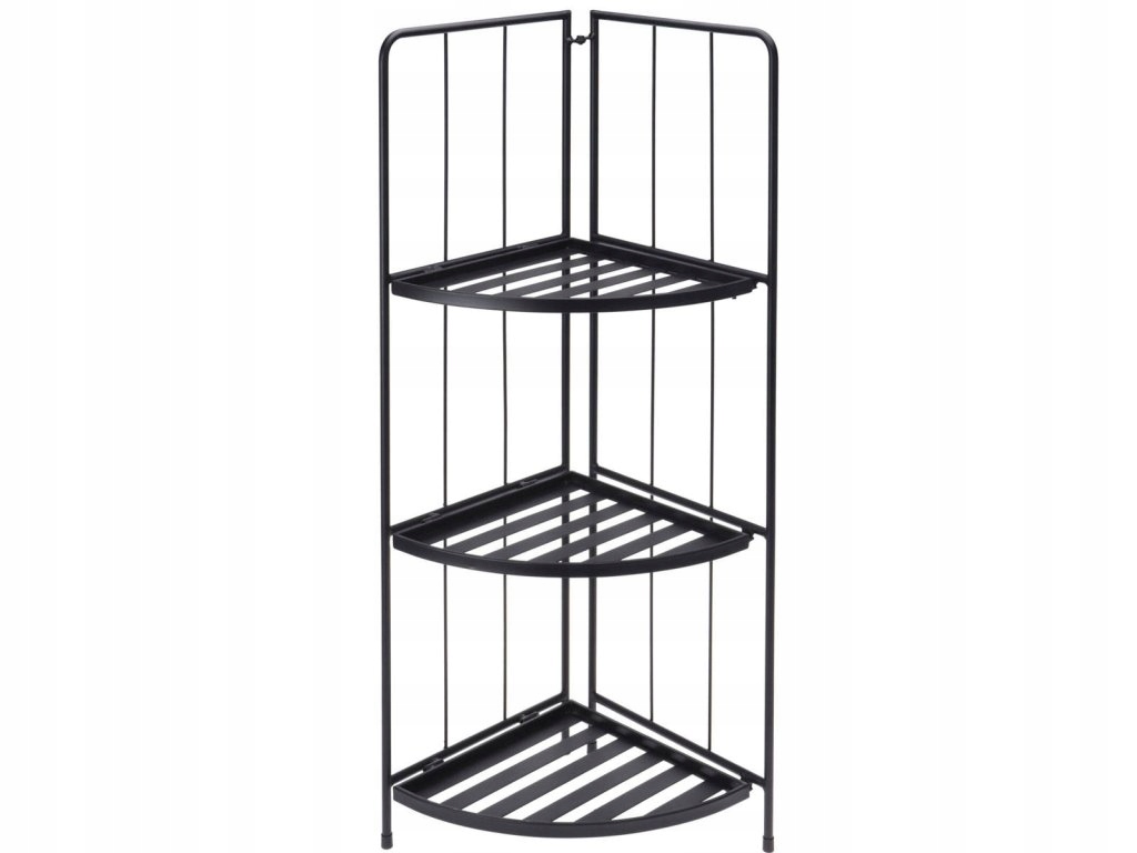 Rohový stojan na kvety s policami, 90 cm, kovový, čierna farba