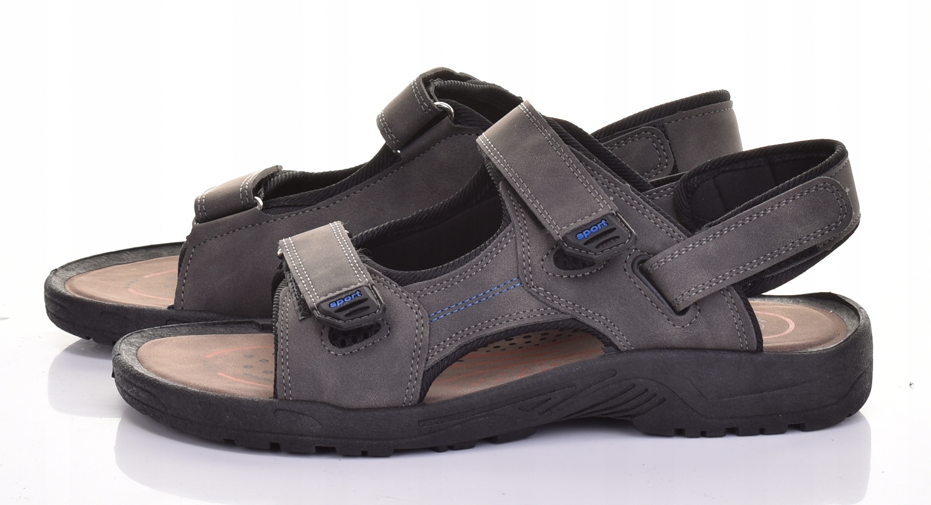 SANDAŁY MĘSKIE KLASYCZNE NA RZEPY LEKKIE SOLIDNE ODDYCHAJĄCE SZARE