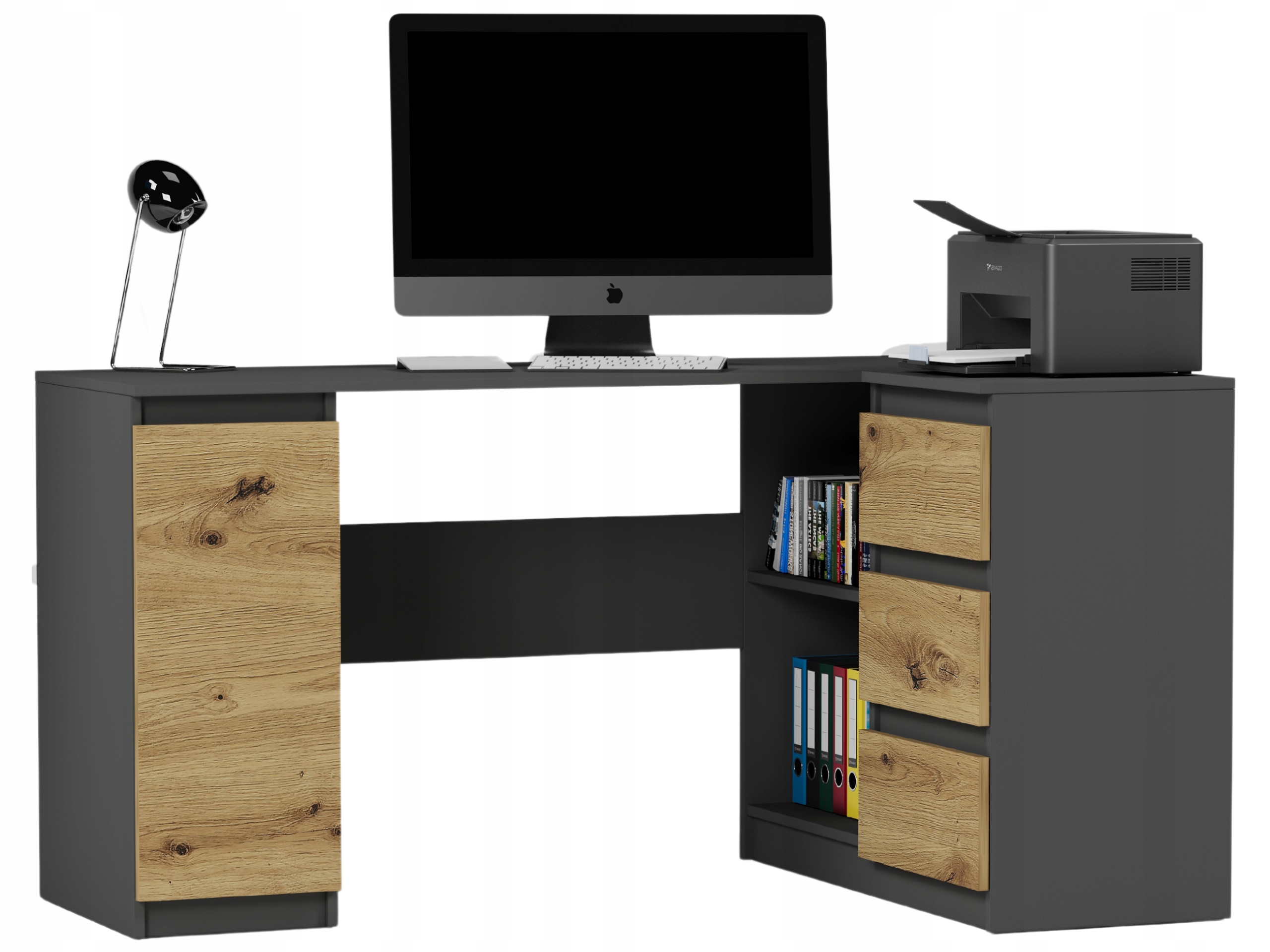 Meble Biurko narożne komputer 3sz 155cm antracyt mix artisan N12