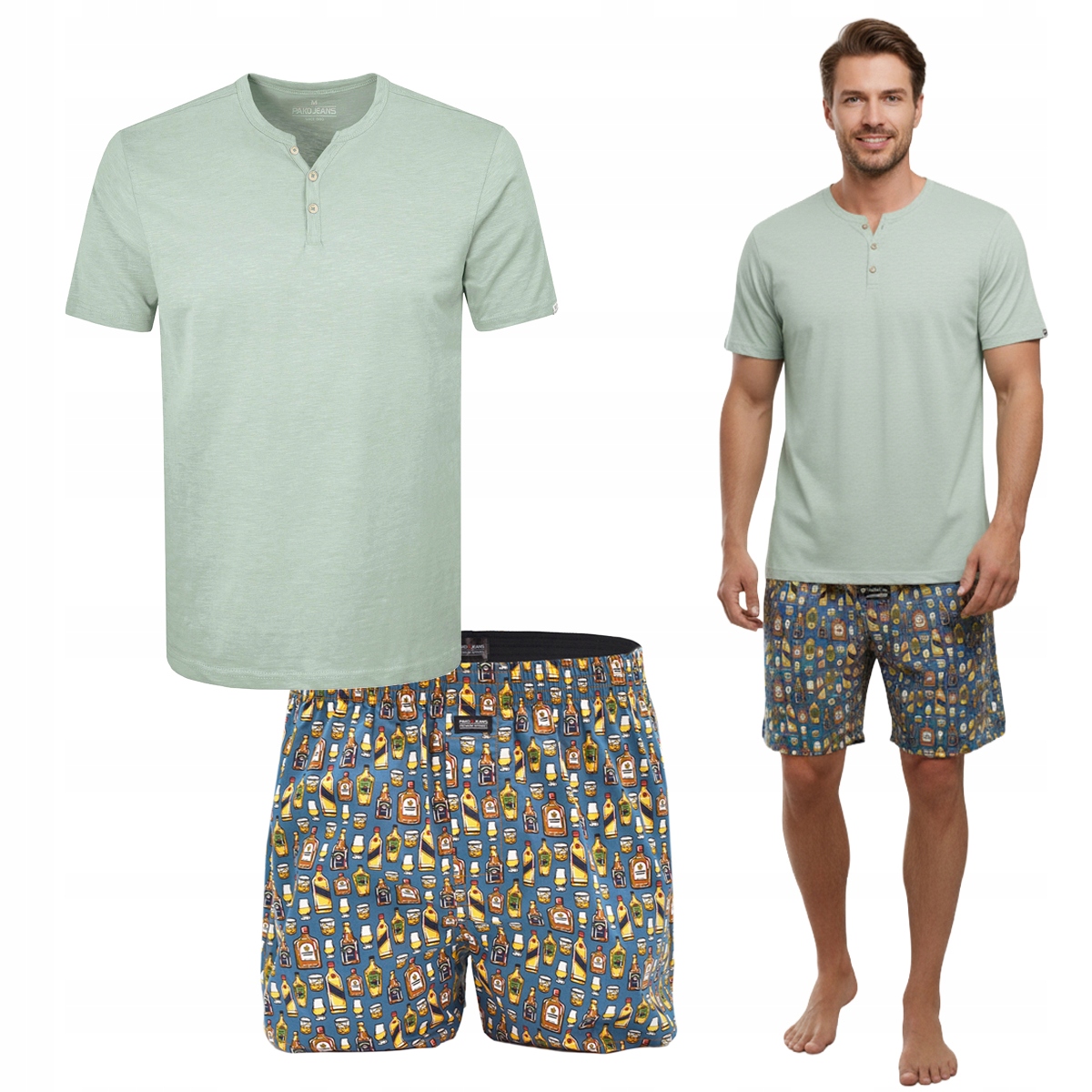 Pánské bavlněné Pyžamo Sada triček s krátkým rukávem a šortky XL Pako Jeans