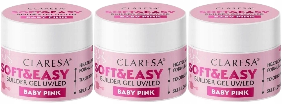 3 ks Soft&Easy Stavební Gel Gel Baby Pink 45G Claresa Durable