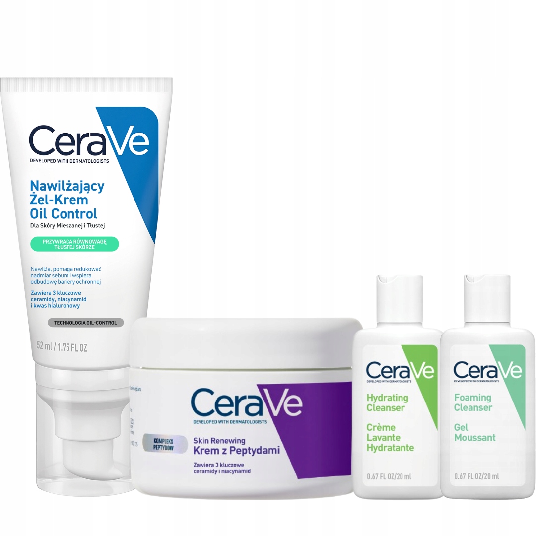 CeraVe Skin Renewing Krem z peptydami 48g, Żel-Krem Oil Control 52ml+GRATIS