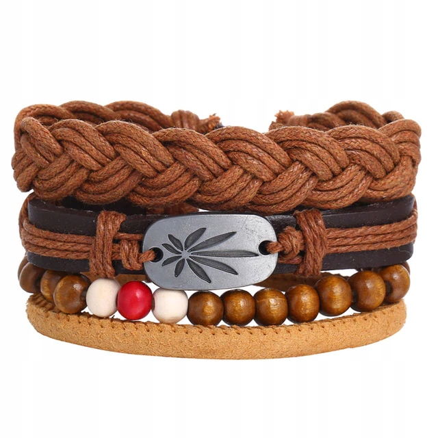 

Komplet Męskich Bransoletek Skóra Koraliki