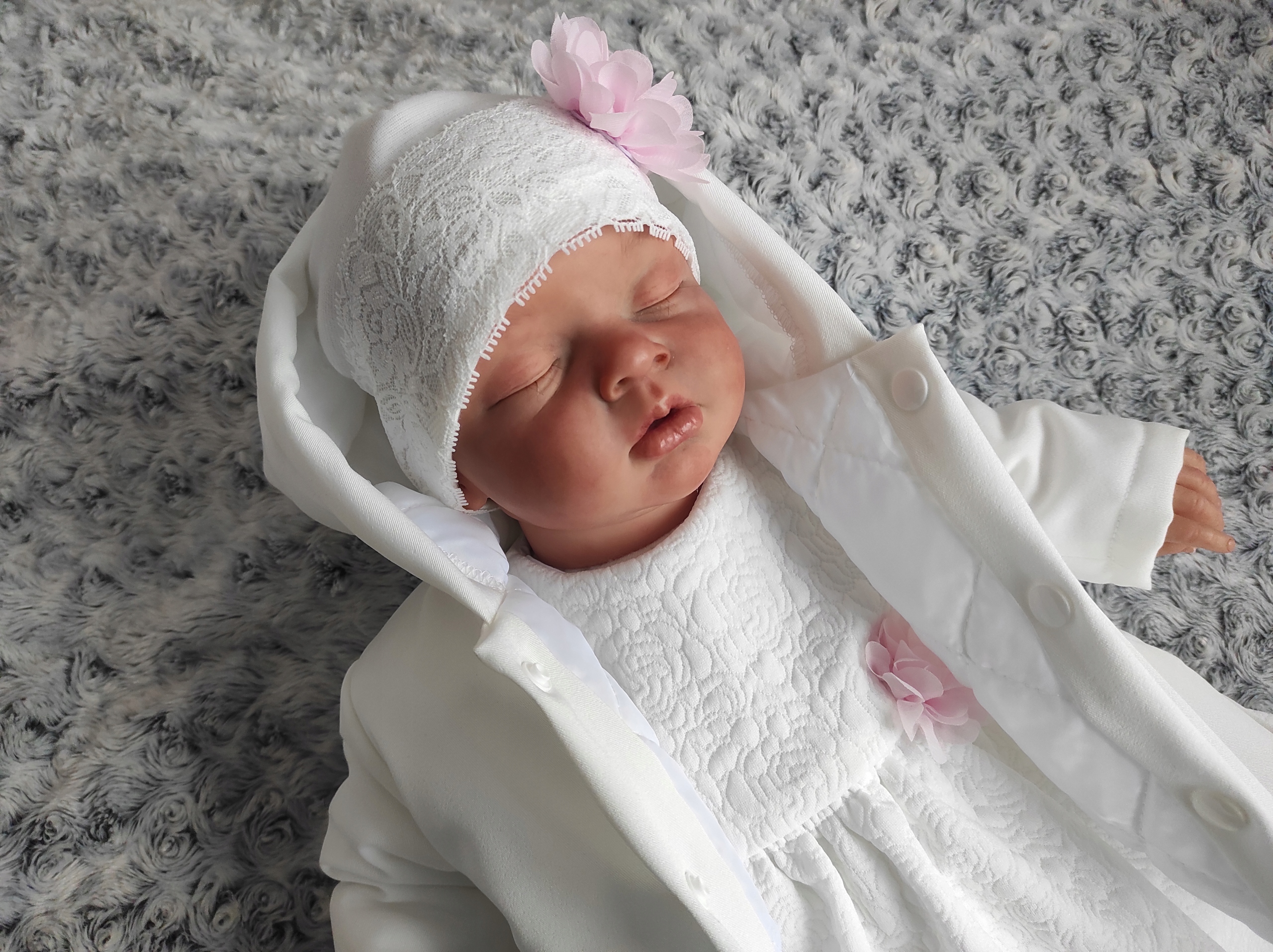 KELLO - Śliczny komplet 3 cz. 62 cm chrzest BIAŁY lub ECRU Rozmiar 62