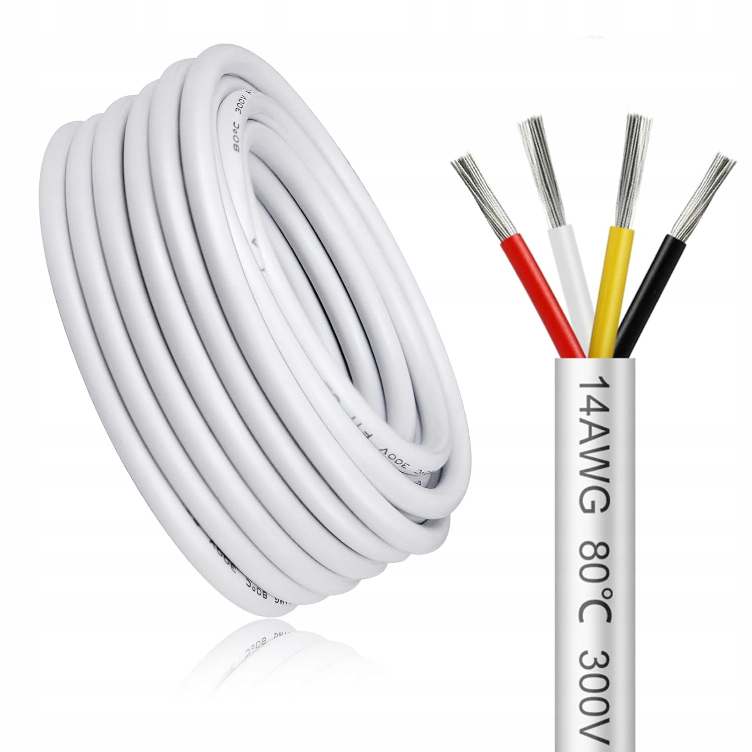 Elektrický kábel 4-žilový 14AWG 4×2,0 mm² 30 m biely, cínovaný medený