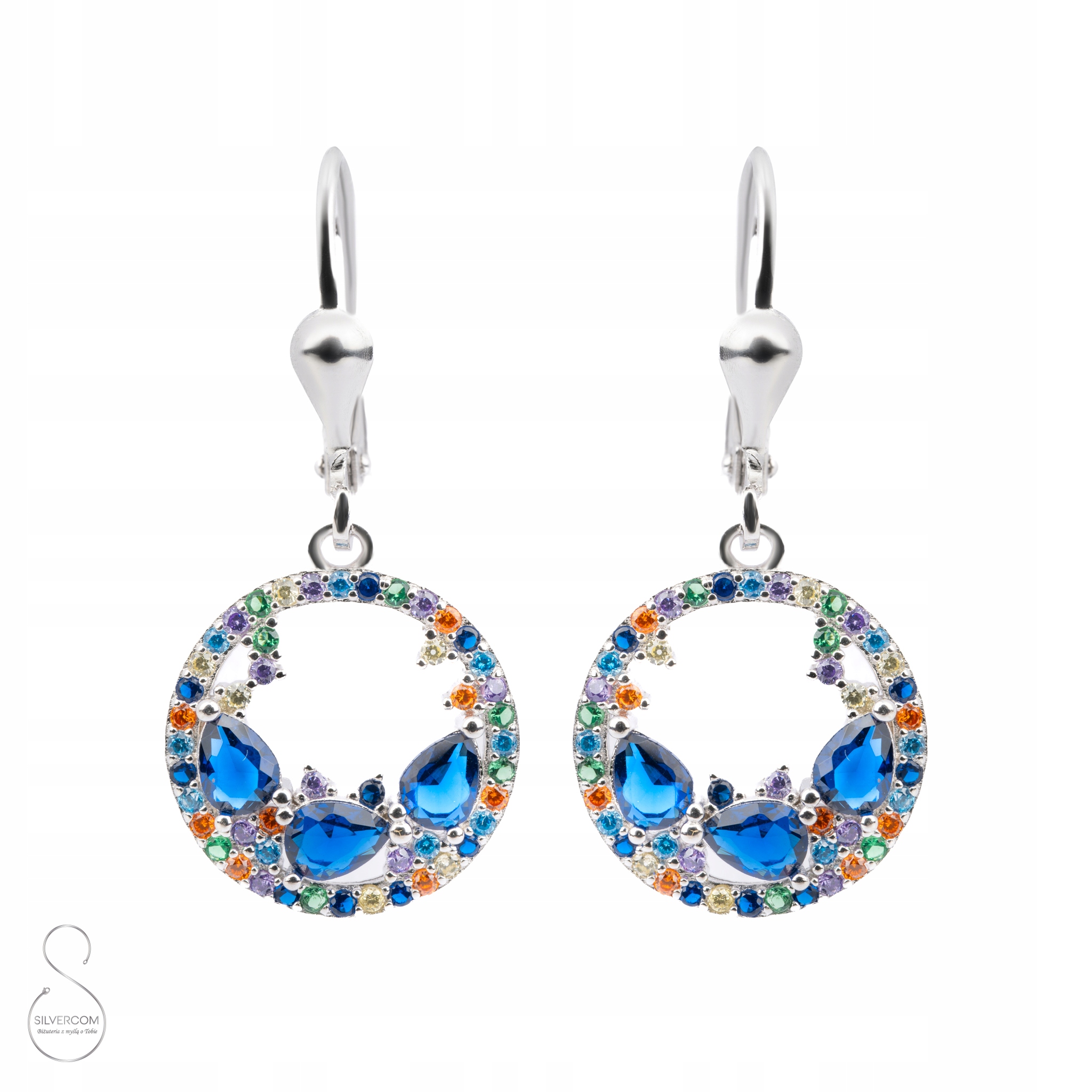 Stříbrné Náušnice 925 Bižuterní Kolečka Barevné Zirkony Jako Dárek Pro Ženu