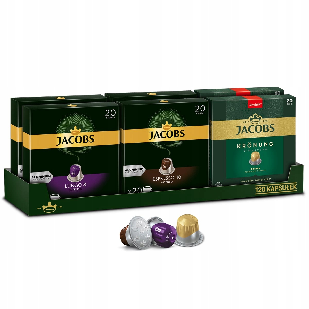 Kapsułki do Nespresso Jacobs Lungo 8, Espresso 10, Kronung 6 120 szt.