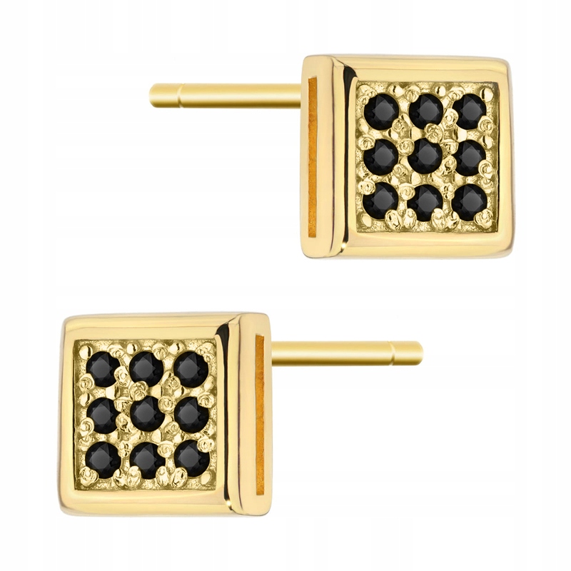 Zlaté Náušnice 585 Kwadraciki s Brilianty 0,09 ct