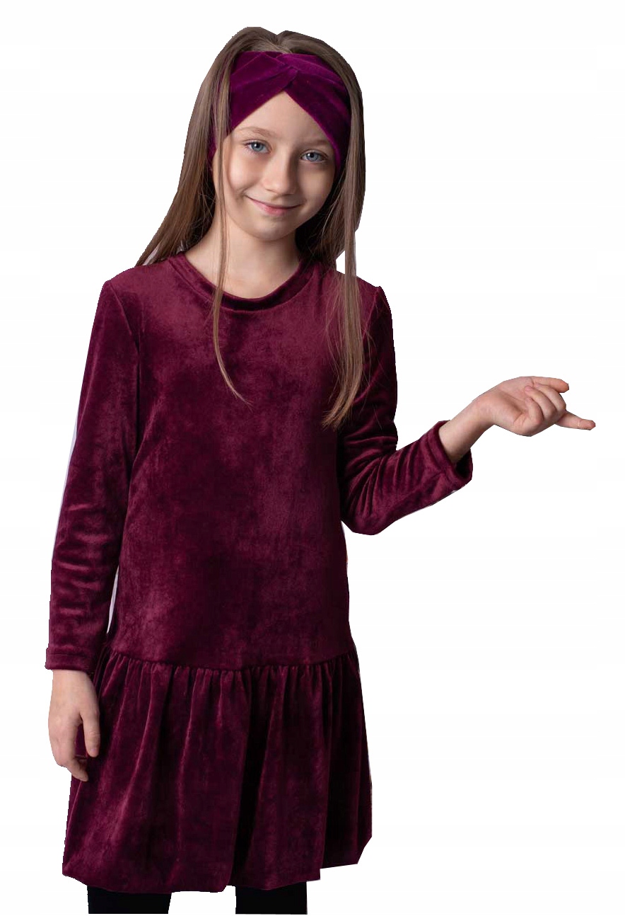 Bordové dievčenské velúrové šaty 104