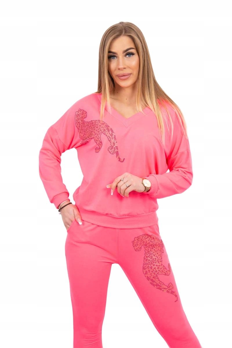 Komplet s panterem ze zirkonu, růžový neon