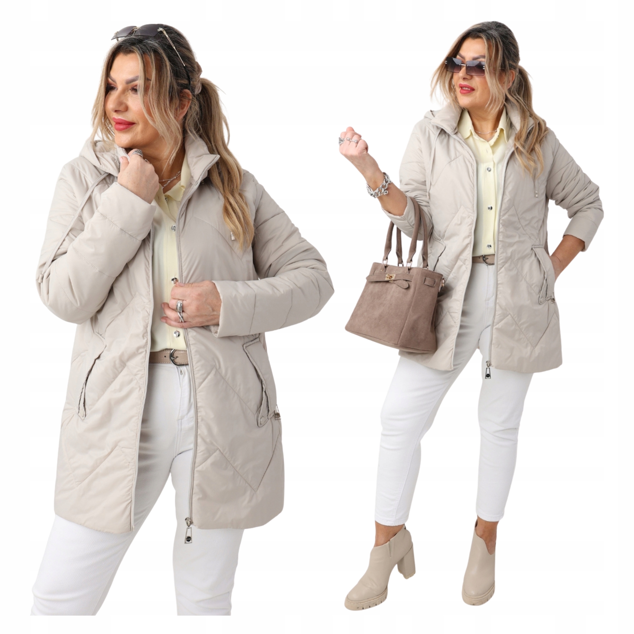 Kurtka Pikowana Damska Z Kapturem Lekka Przejściowa Duże Rozmiary Płaszczyk