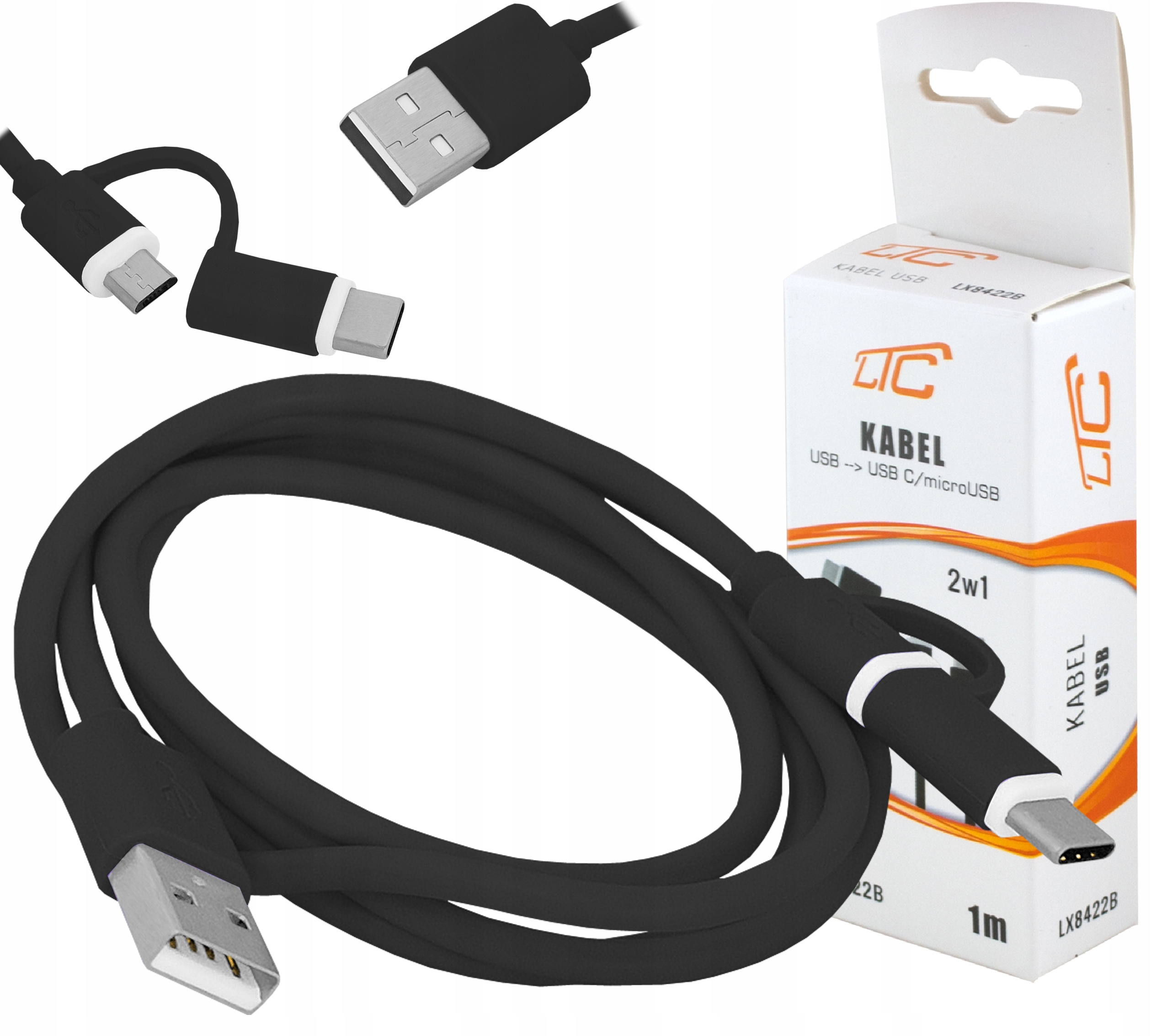 Kabel Uniwersalny Usb-a do USB-C/MicroUSB 2w1 Ltc 1m Do Telefonu Tabletu-Zdjęcie-0