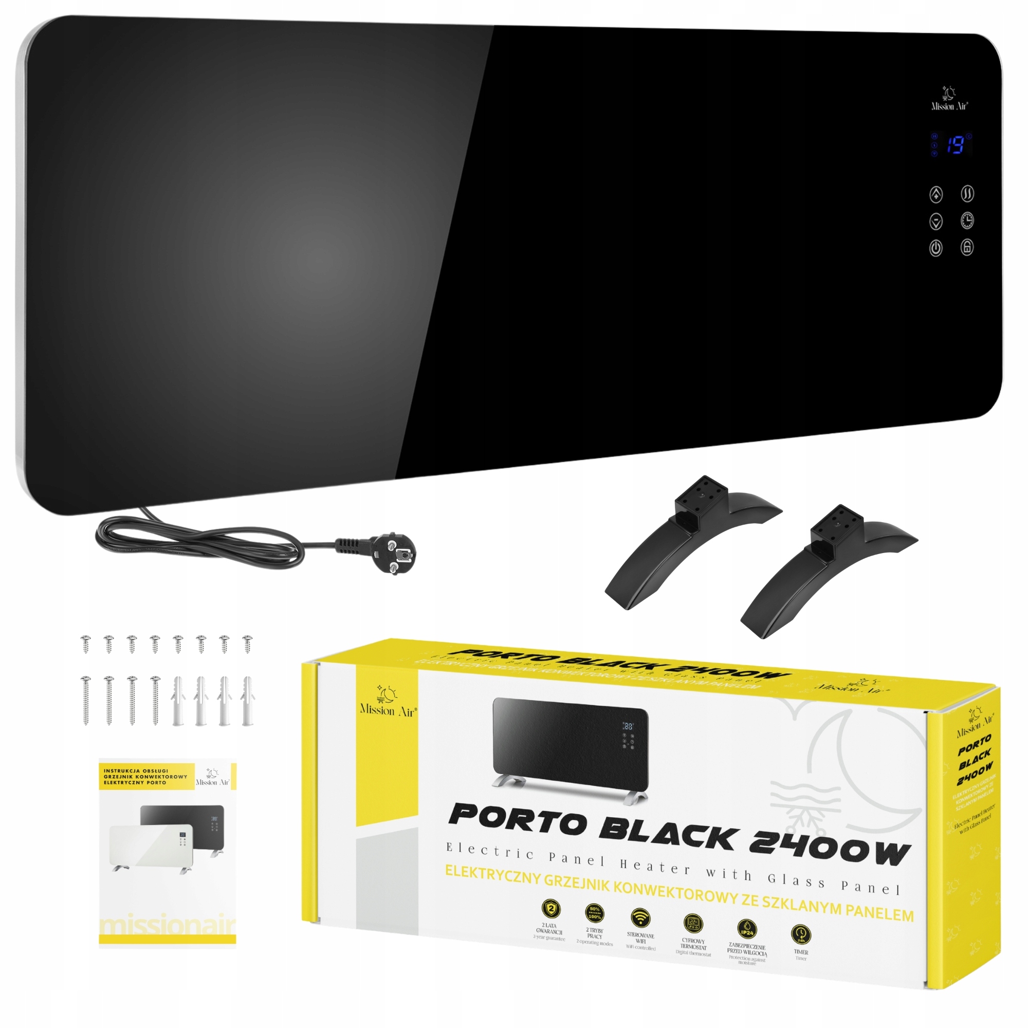 Elektrický Konvektorový Ohřívač Skleněný Panel energeticky úsporný 2400W WiFi