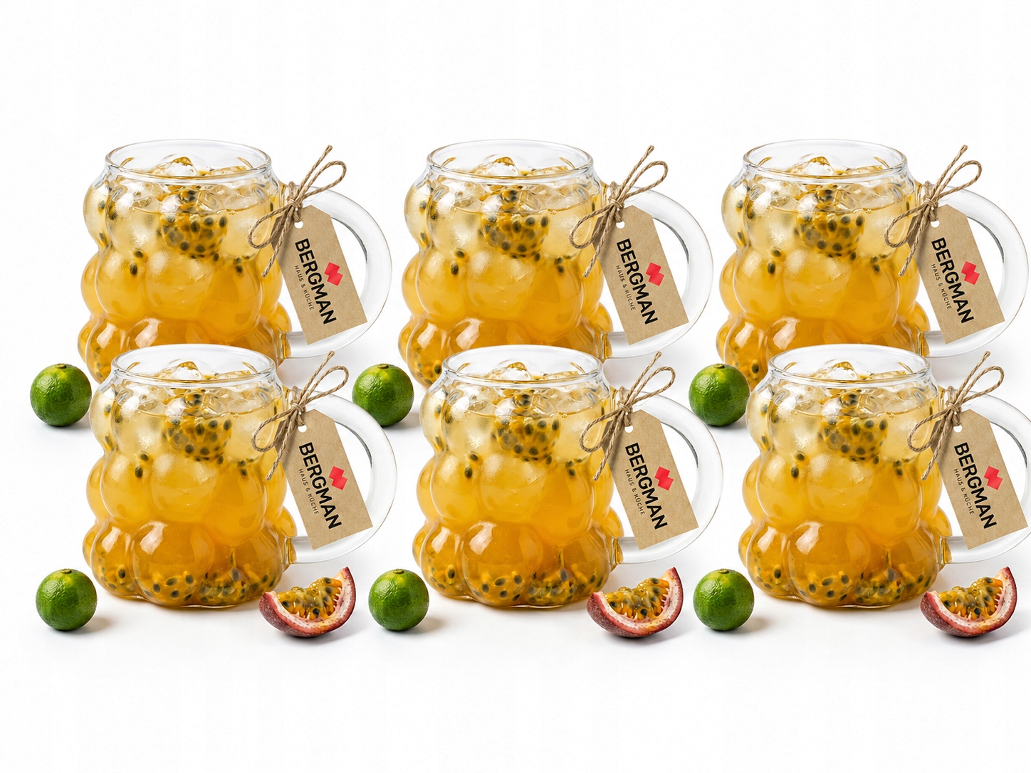 6 x Bublinkové Skleněné Hrnky 350 ml Bubble Na Čajovou Kávu Sklenice S Uchem
