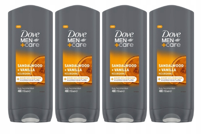 4 x Dove Men+Care Sandalwood Vanilla Żel pod prysznic 3 w 1 400 ml