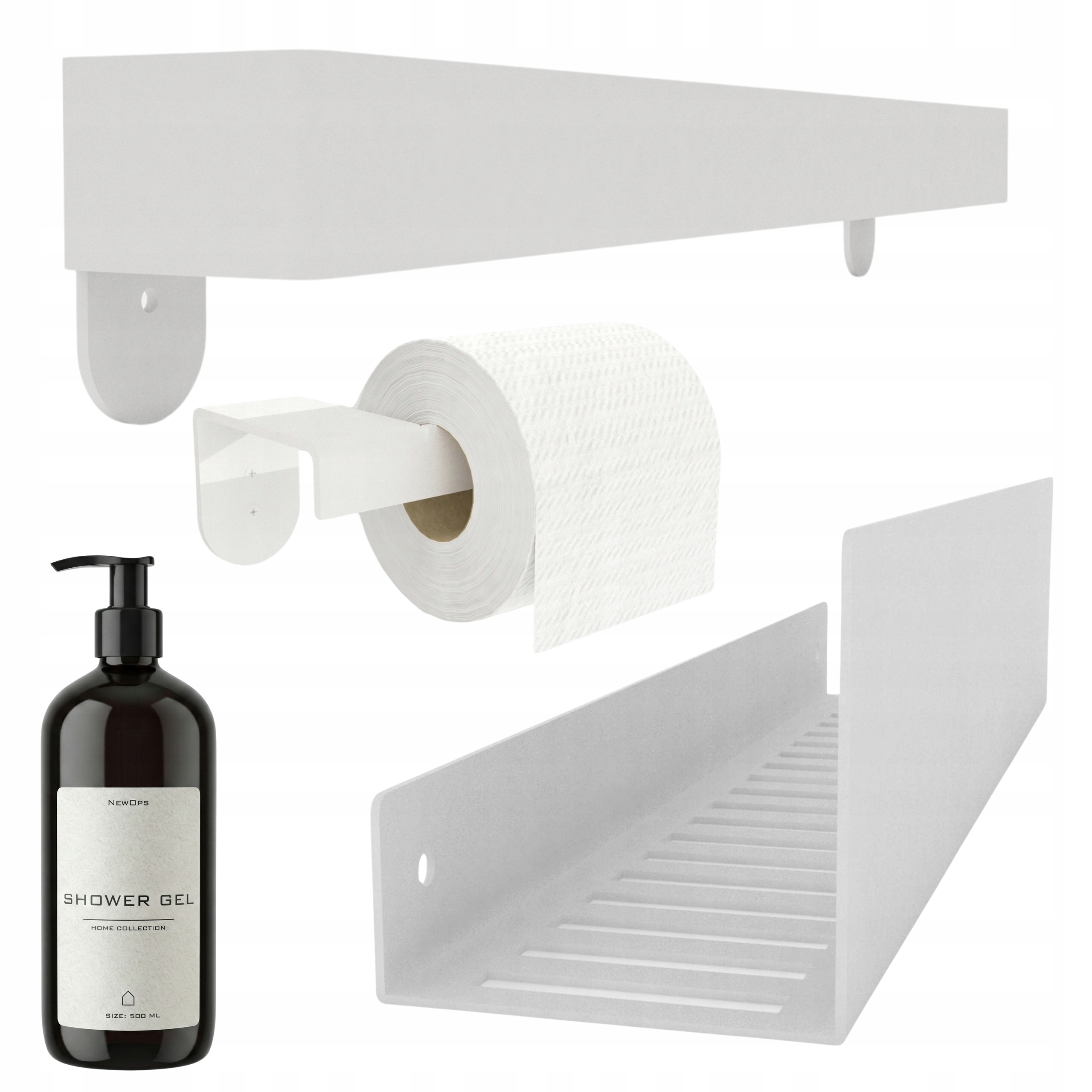 Kúpeľňová Polica Do Kúpeľne Háčiky Loft Biela 40 cm Držiak Na Papier