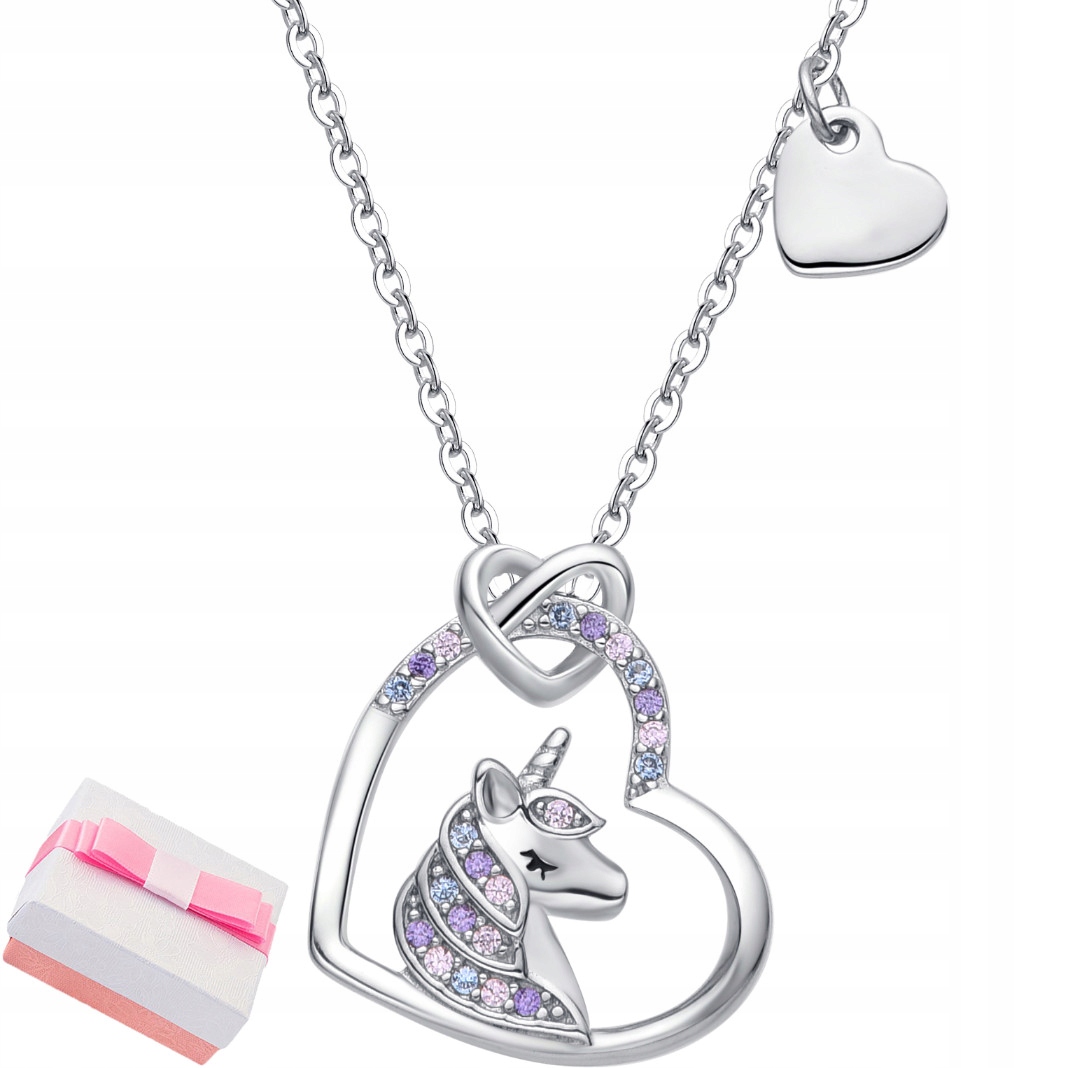 Srebrny naszyjnik dla dziewczynki łańcuszek rodowany jednorożec srebro 925