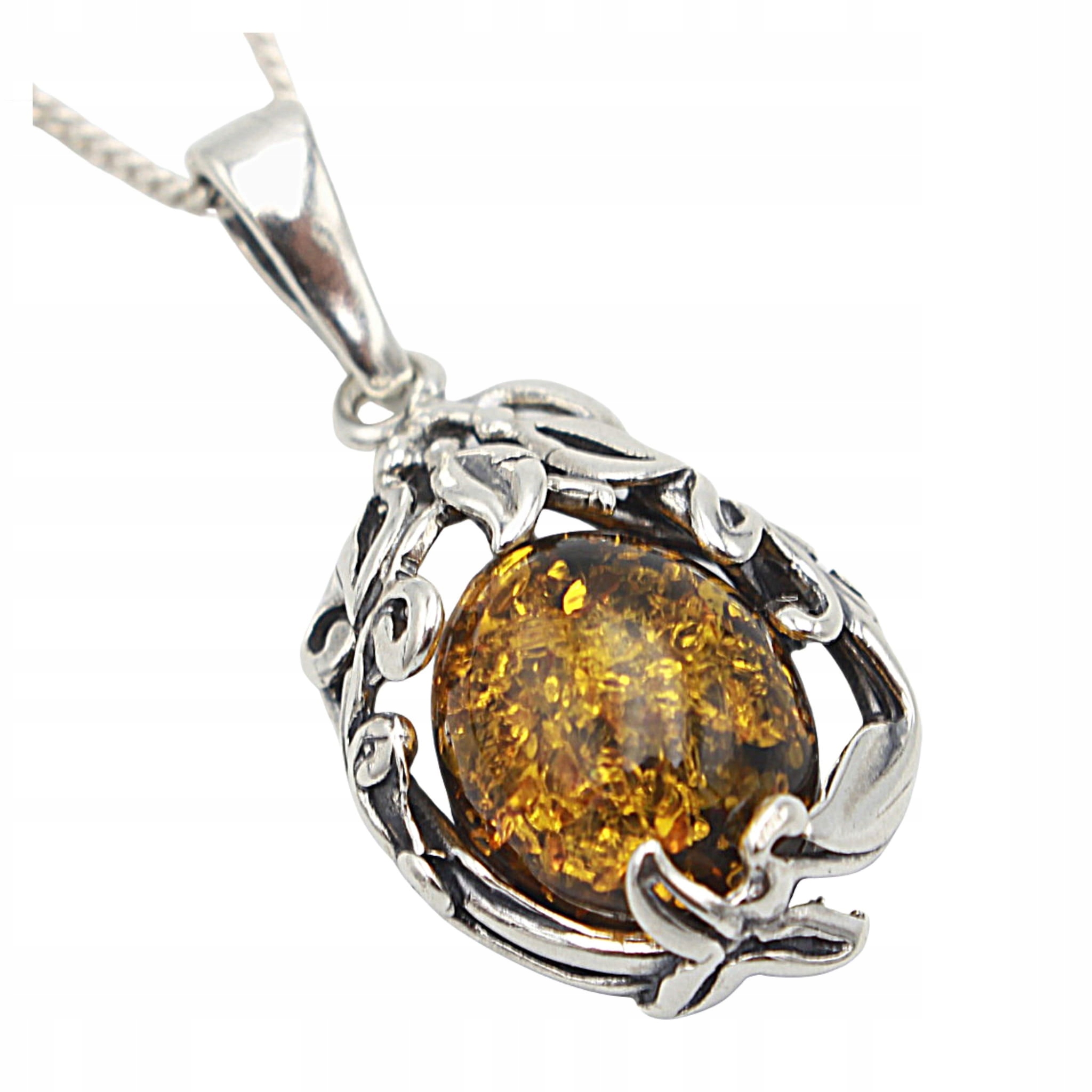 Přívěsek přívěsek na náhrdelník S Jantarem Stříbro jantar