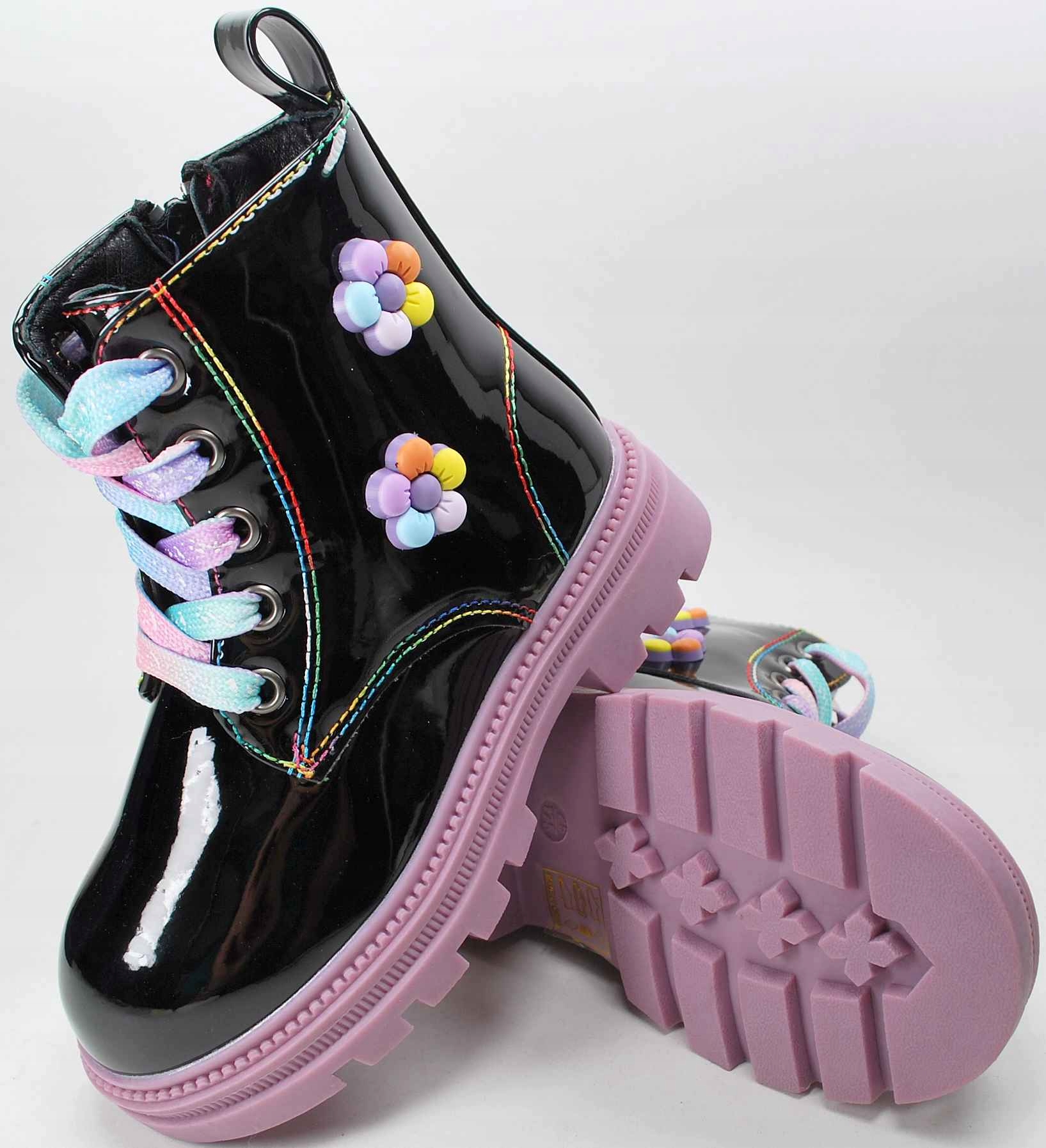 CZARNE lakierowane zimowe ciepłe kozaki dla dziewczynki na zamek r 26 Rozmiar (new) 26