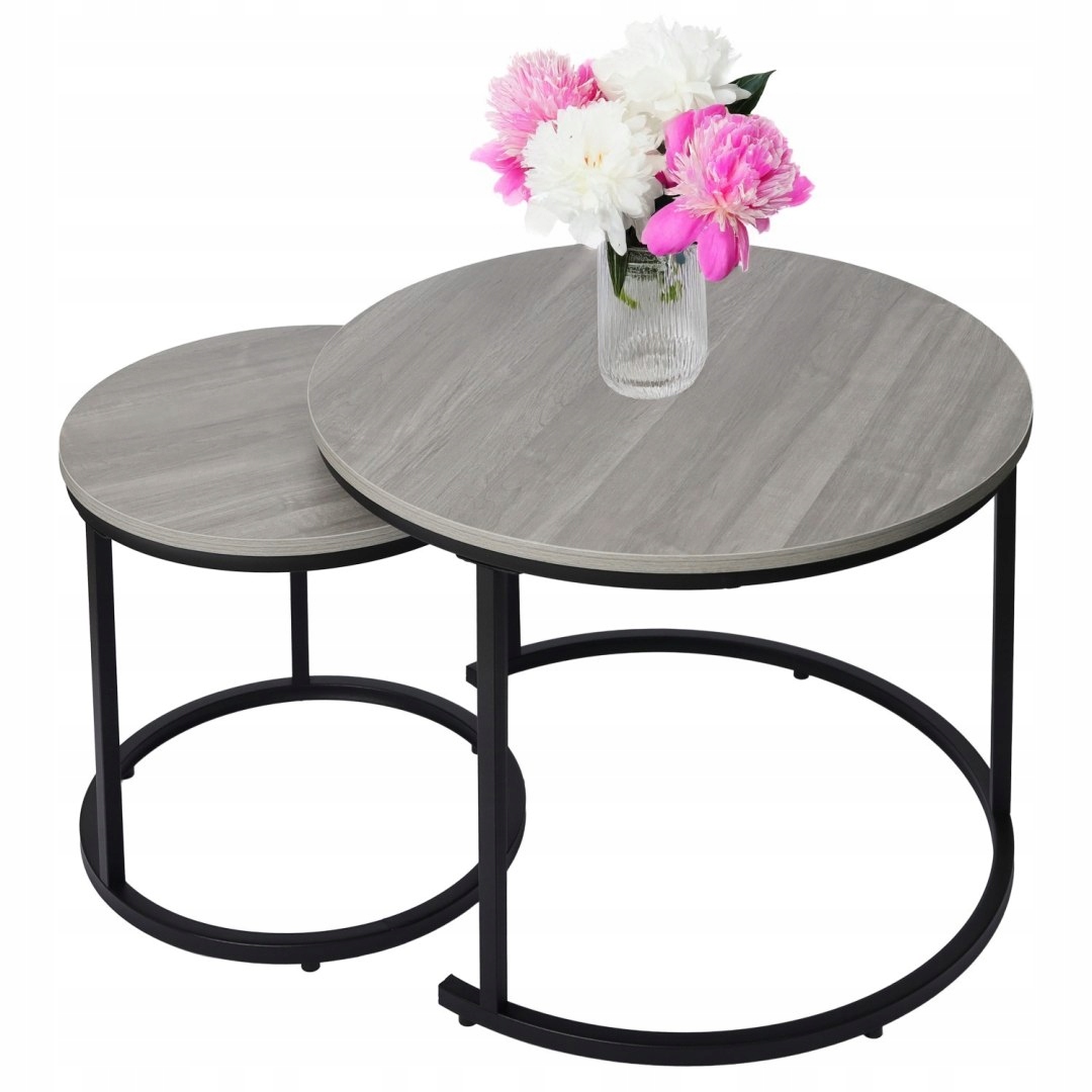 Moderní kulaté konferenční stolky sada 2v1 loft industrial stolová lavice